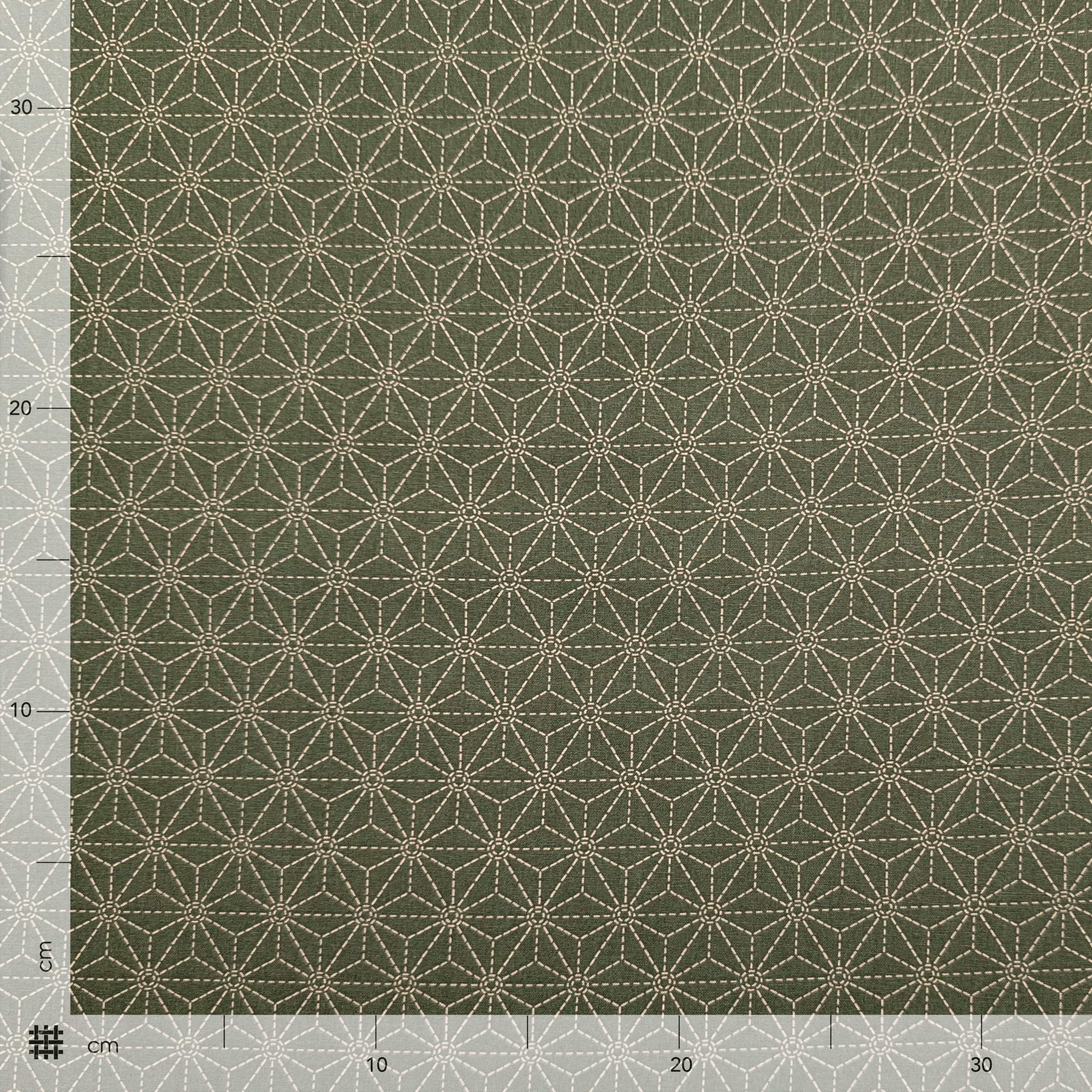 Popeline Cotone Oliva con Stelle Geometriche Image