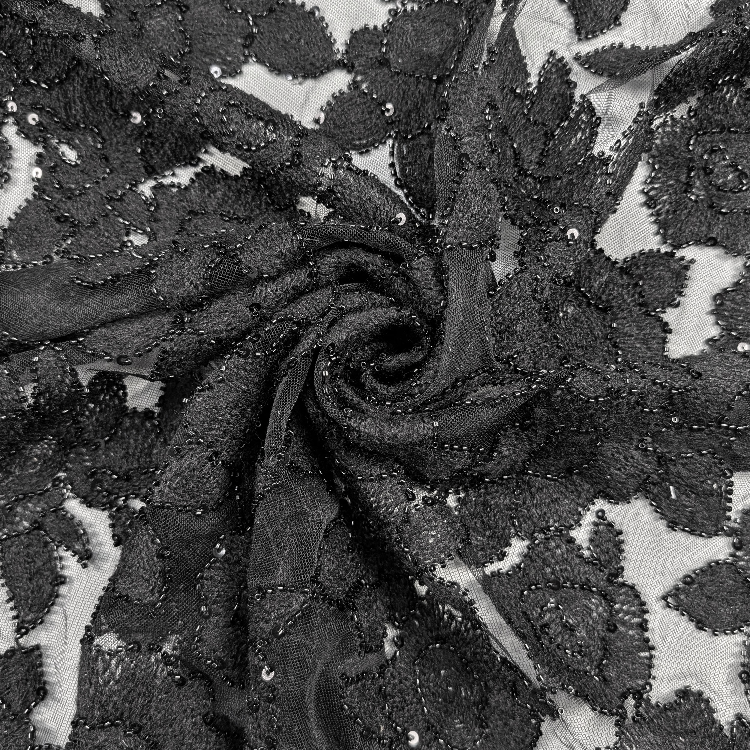 Pizzo Rose Lana Paillettes Nero Image