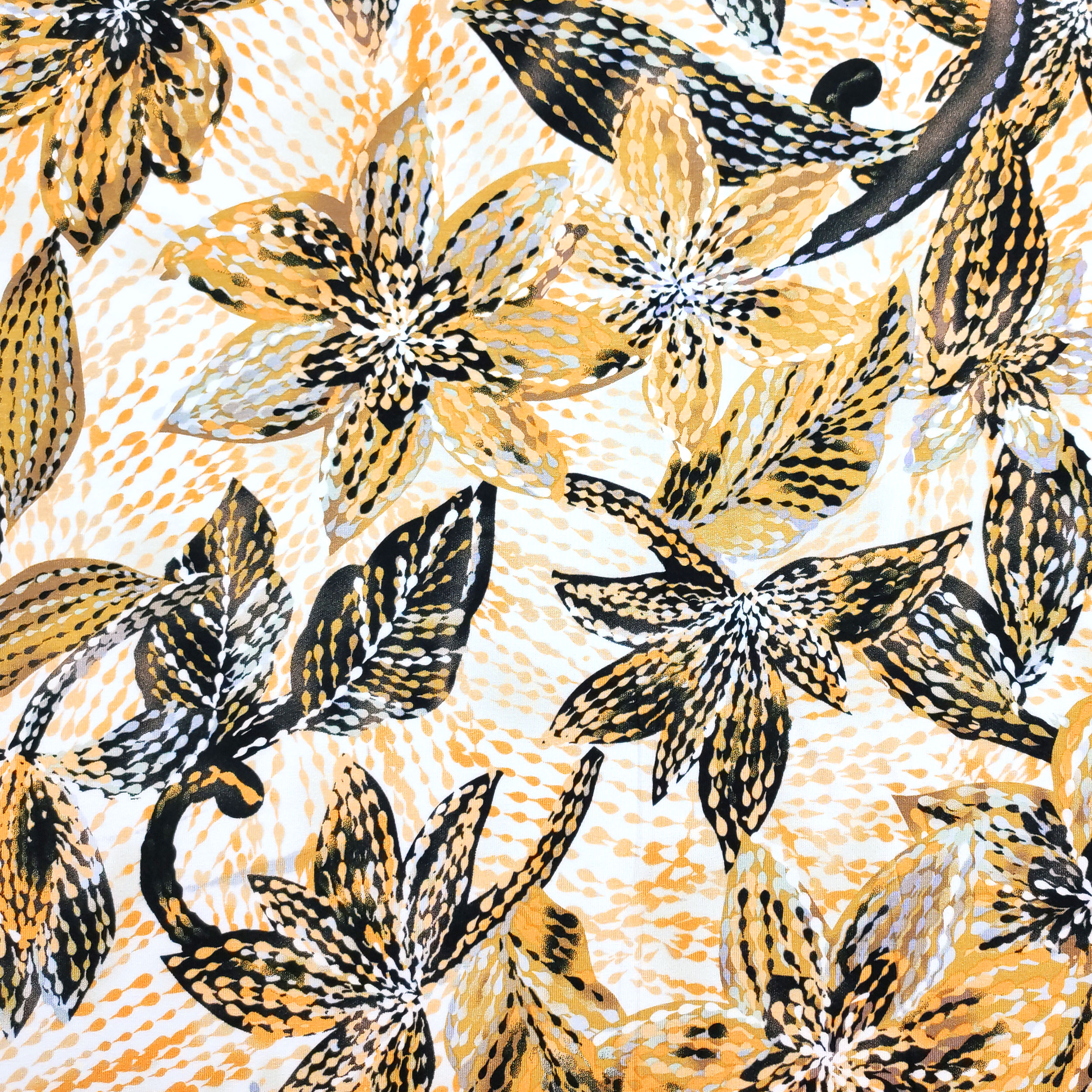 Viscosa Elasticizzata Fiori Ocra e Neri