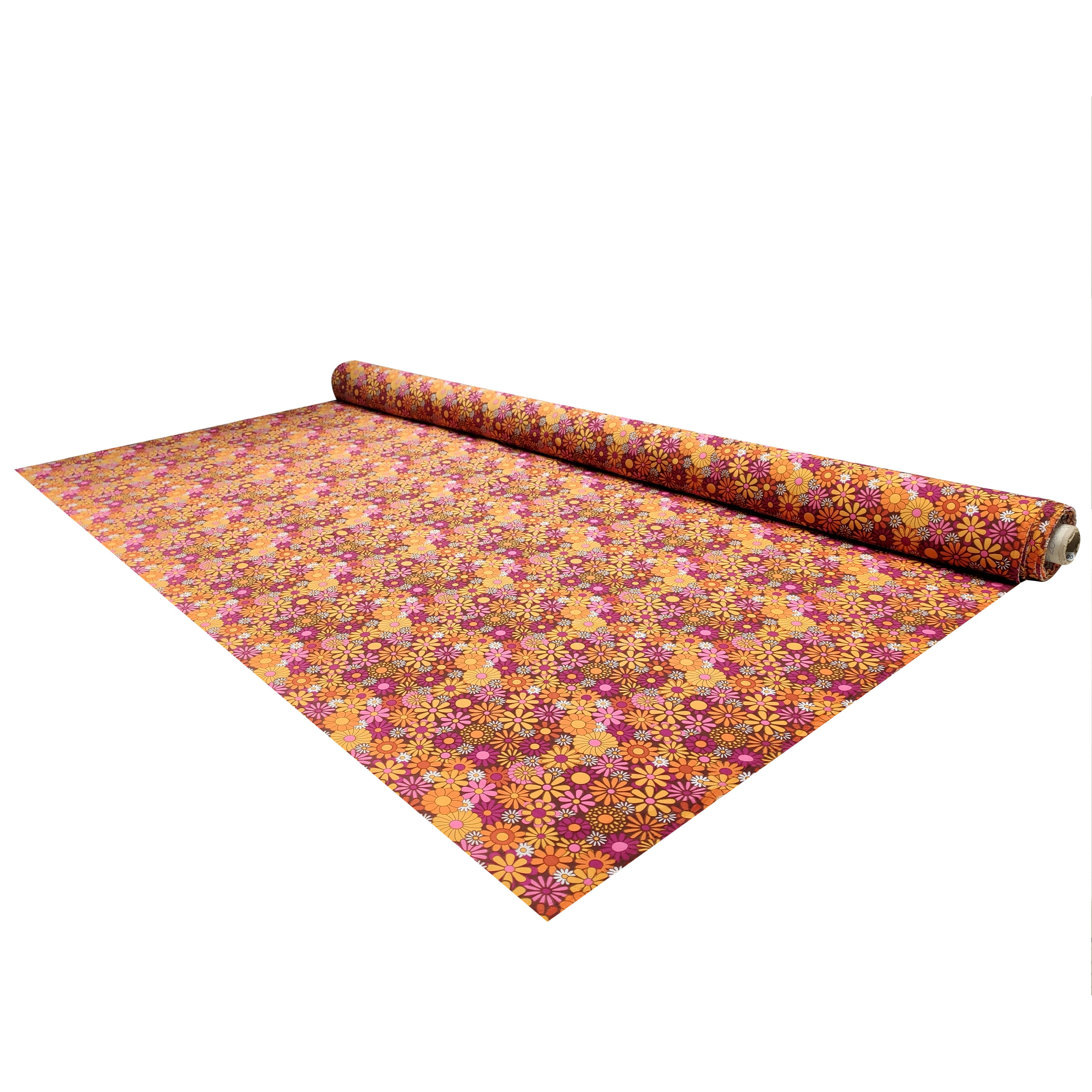 Tessuto Carnevale Fantasia Fiori Hippie Arancio