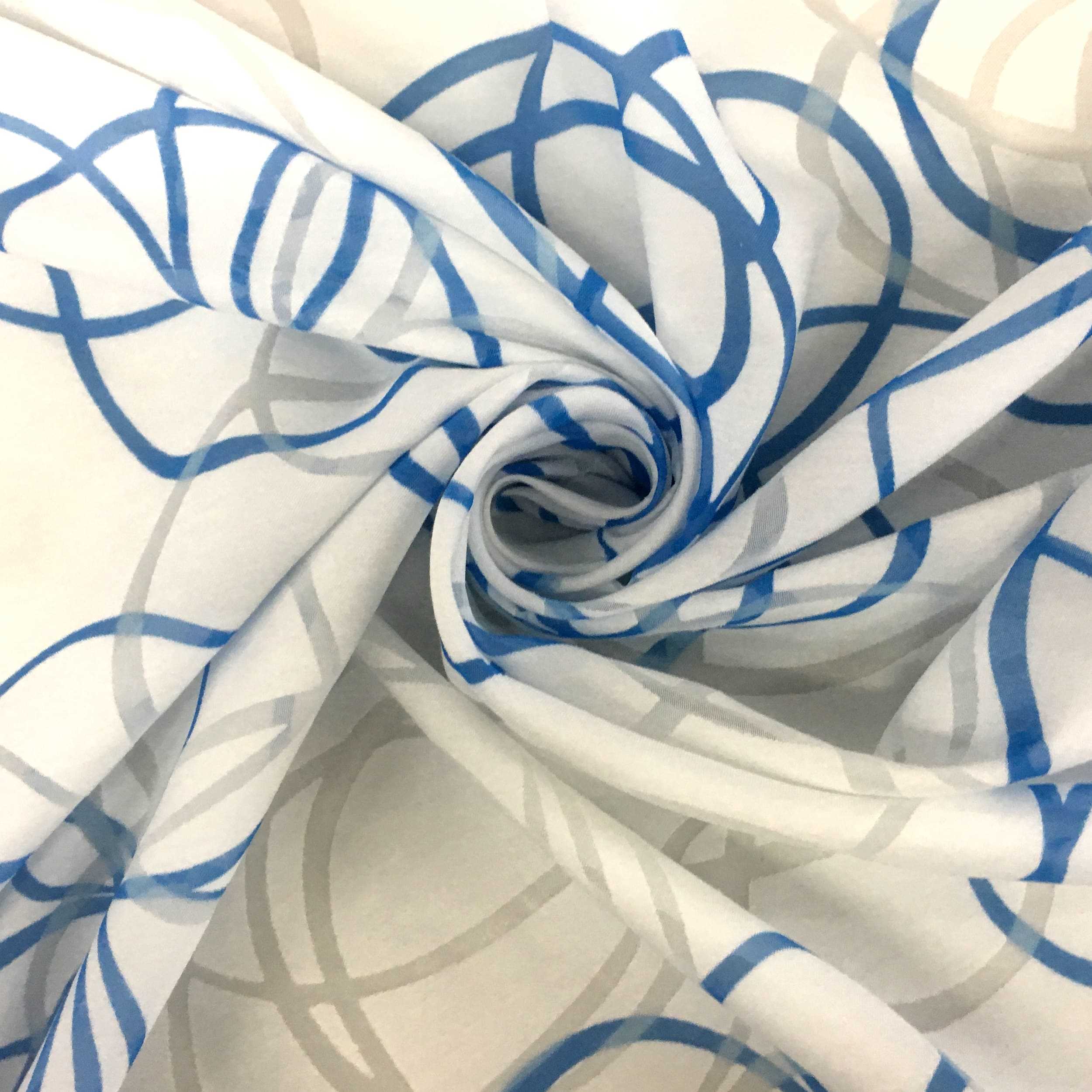 Tenda In Organza Con Disegno Cachemire – Telo 140x290 Cm, Azzurro, Made In Italy, Lavabile In Lavatrice