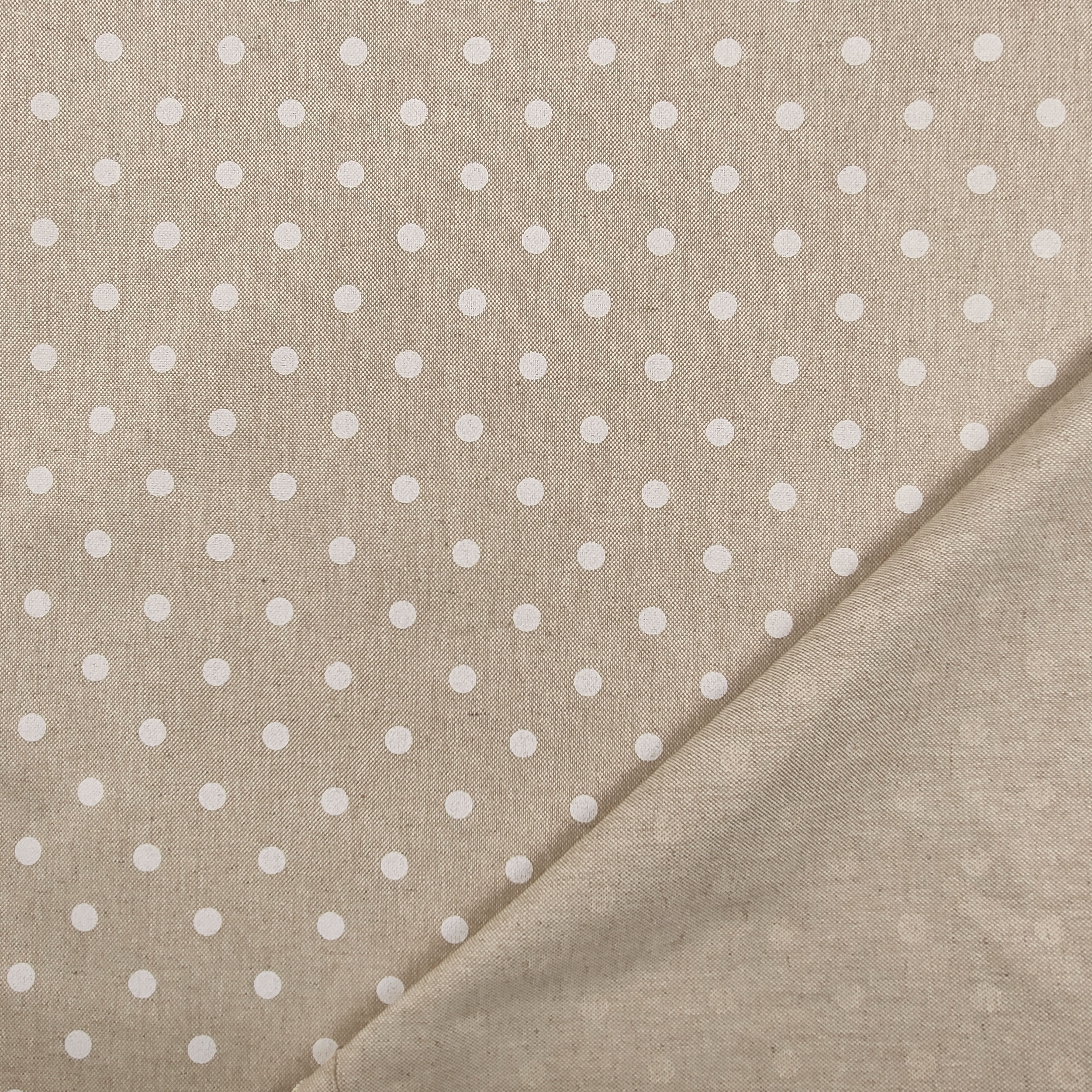 Tessuto Misto Cotone Arredo Beige e Pois Image