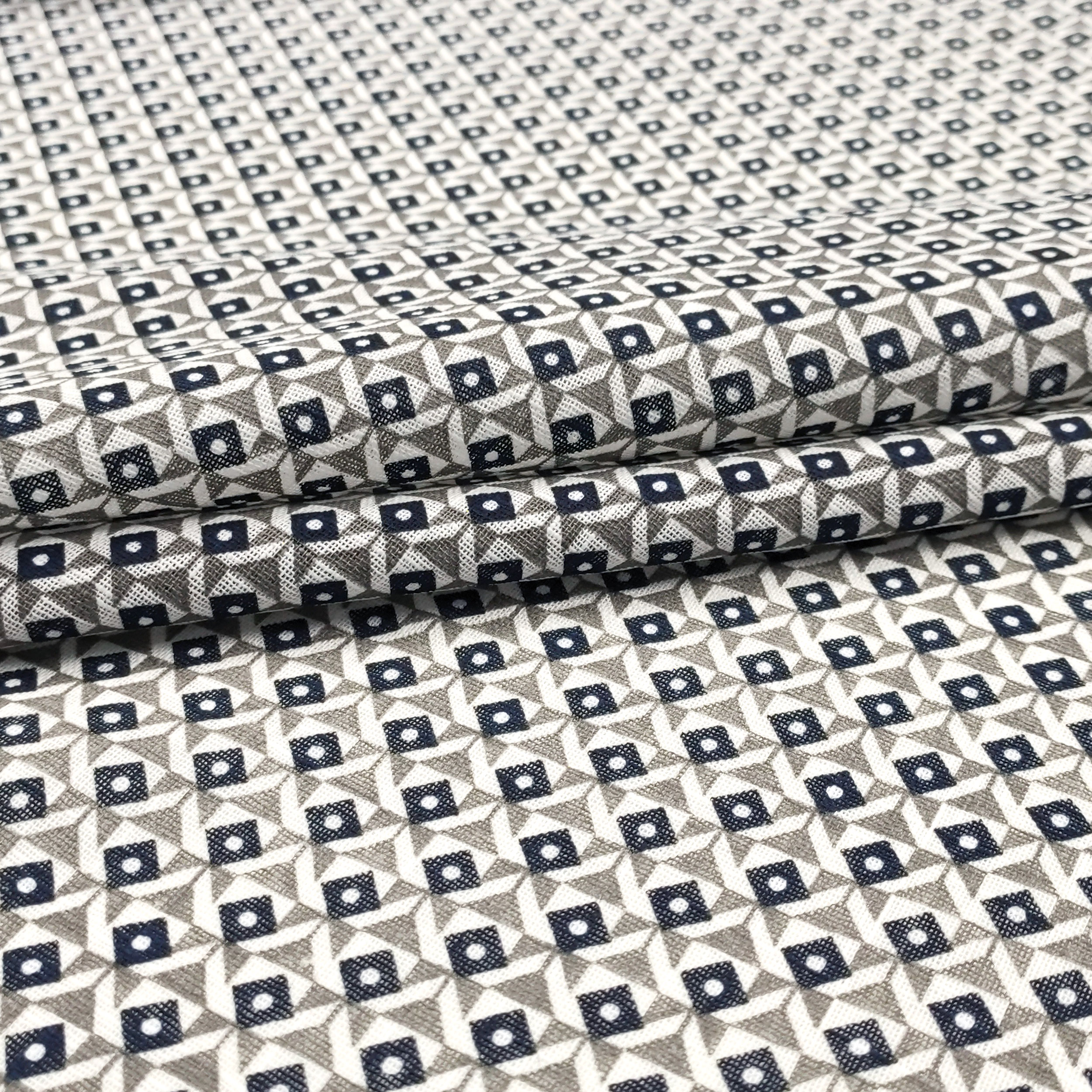 Tessuto in Cotone Geometrico Grigio e Blu