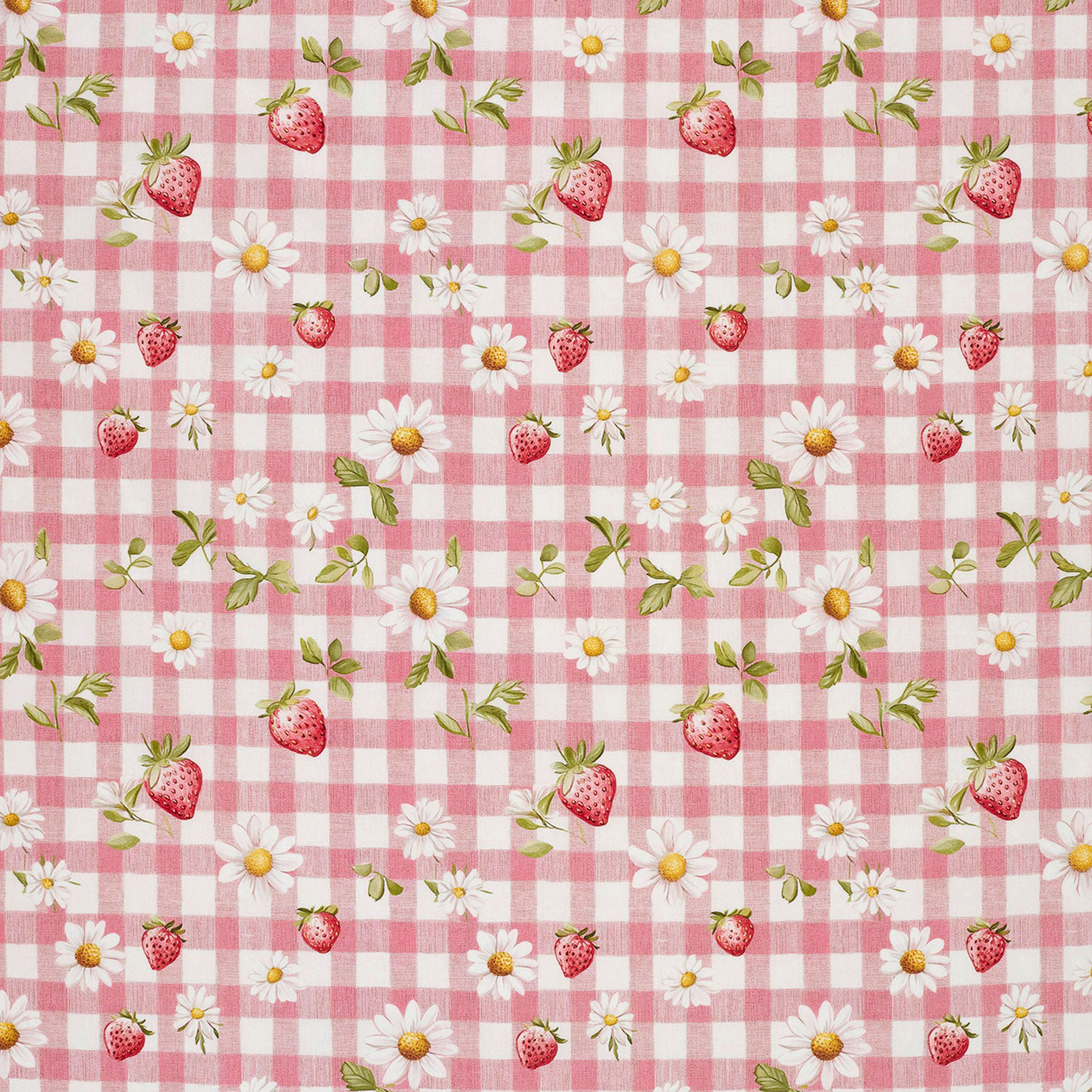Popeline Cotone Quadretti Rosa e Fragole Image