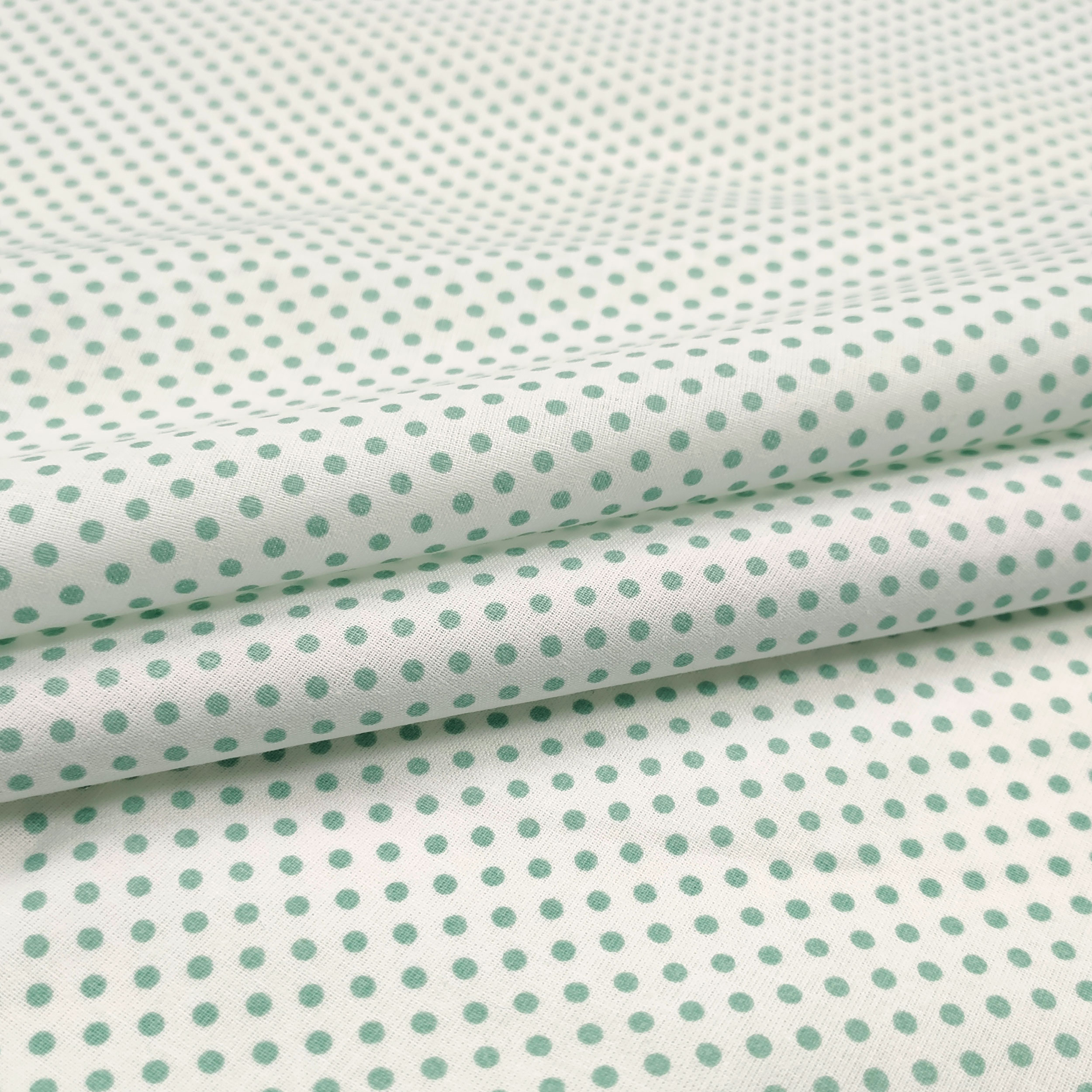 Tessuto Cotone Bianco Pois Menta Image