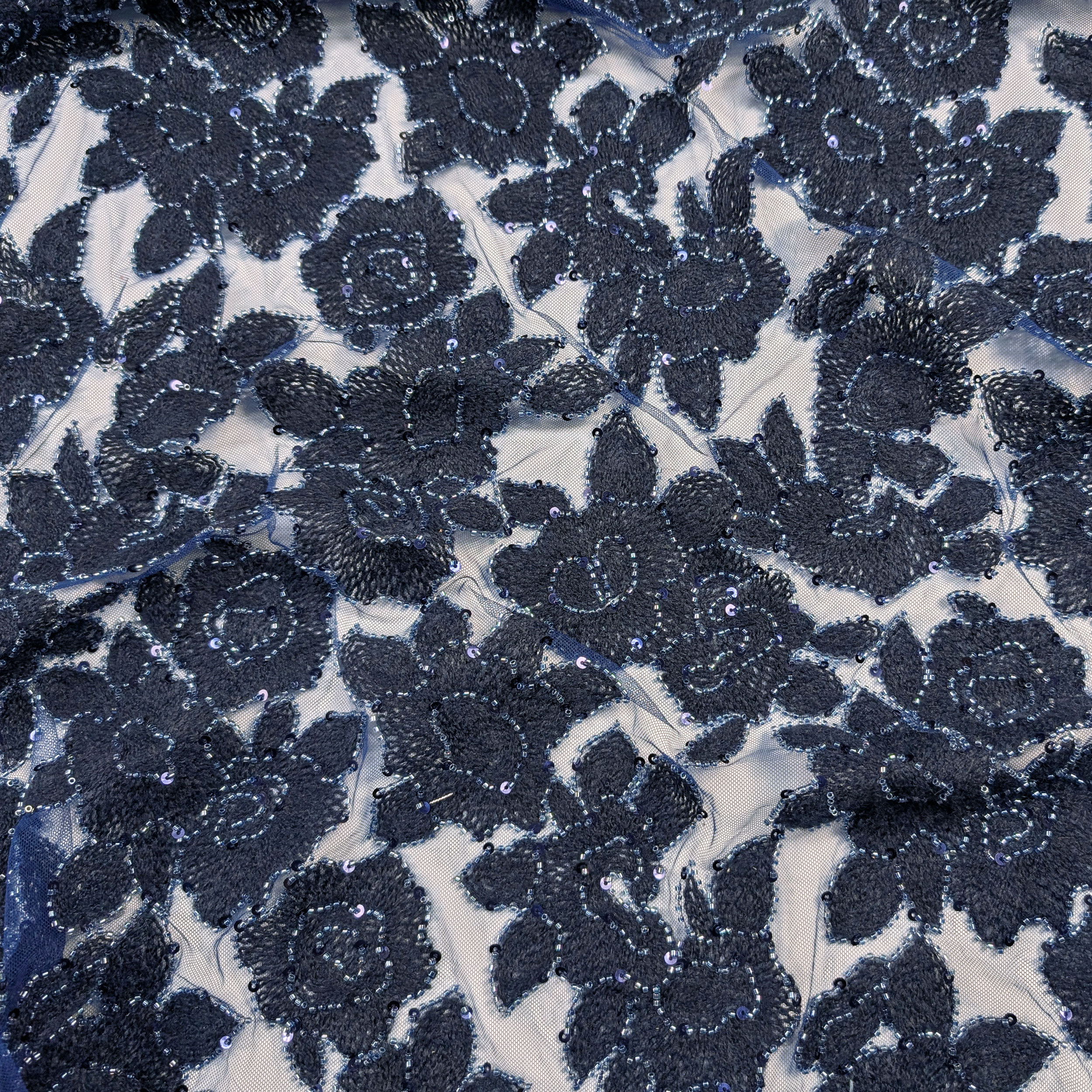Pizzo Rose Lana Paillettes Blu Image