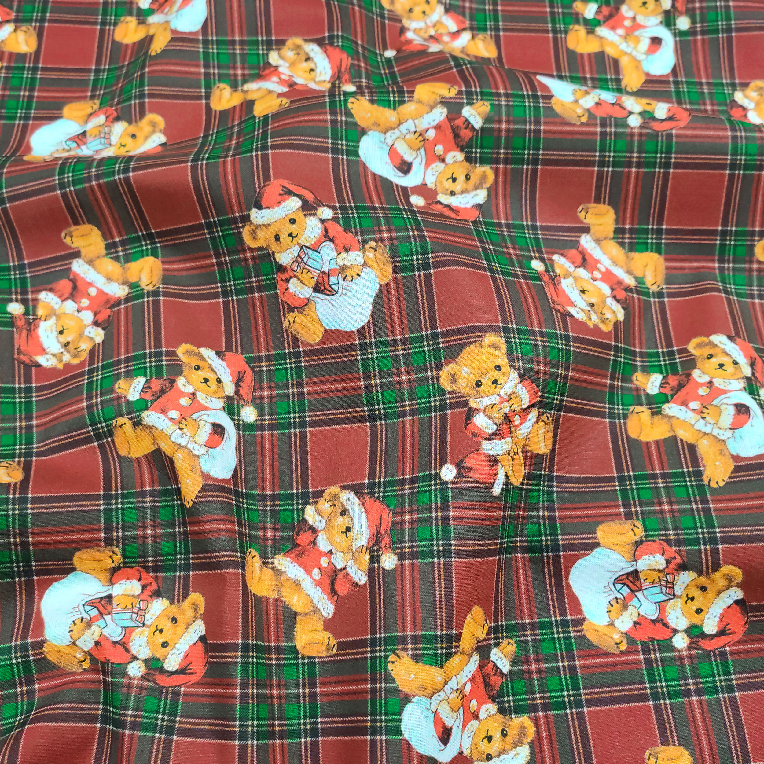 Rasatello di Cotone Natalizio Teddy Sfondo Tartan