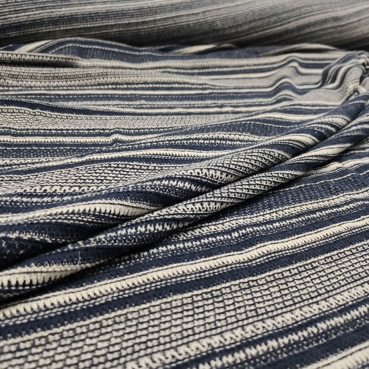 Tessuto Maglia Cotone Righe Bianco/Blu Image