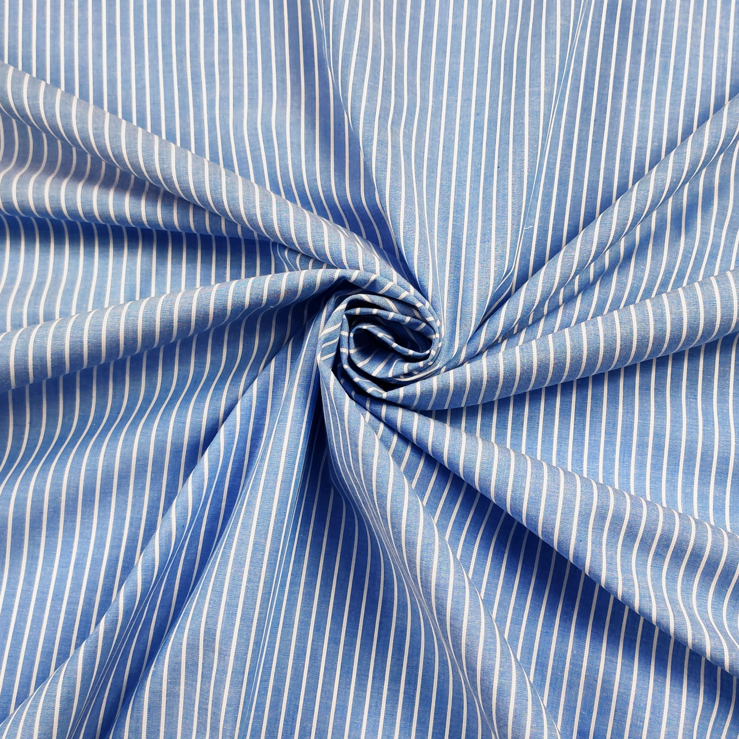 Cotone per Camiceria Elasticizzato Riga Blu