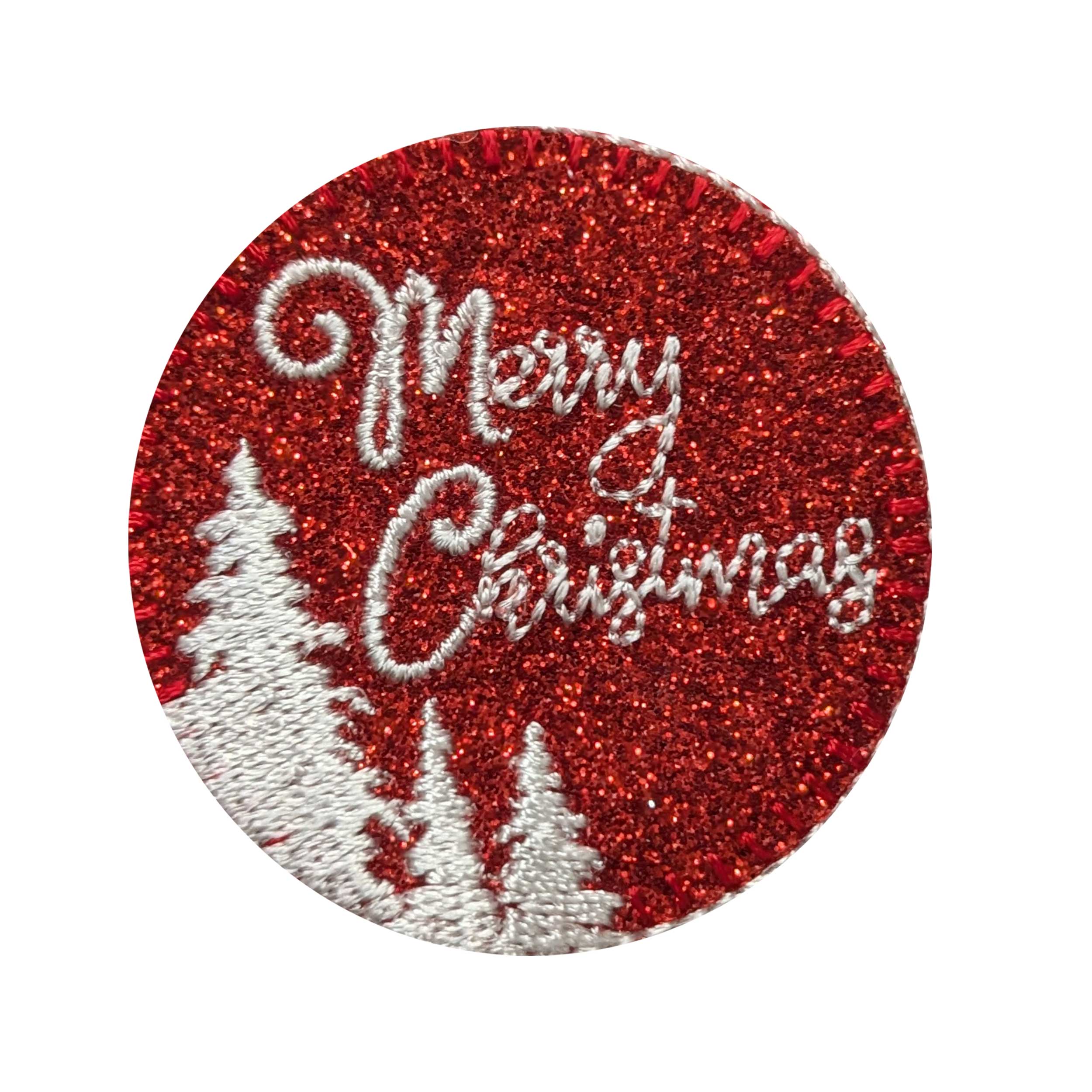 Patch Rotonda Rossa Termoadesiva Merry Christmas Image