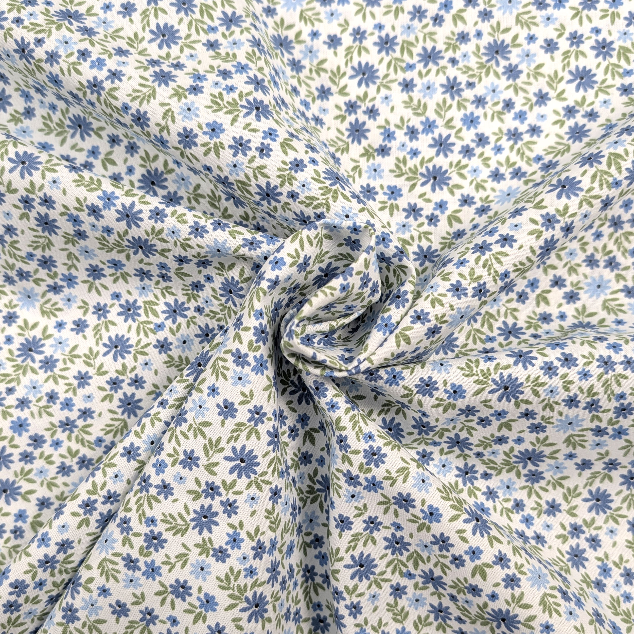 Popeline Cotone Fiorellini Azzurro e Blu Image
