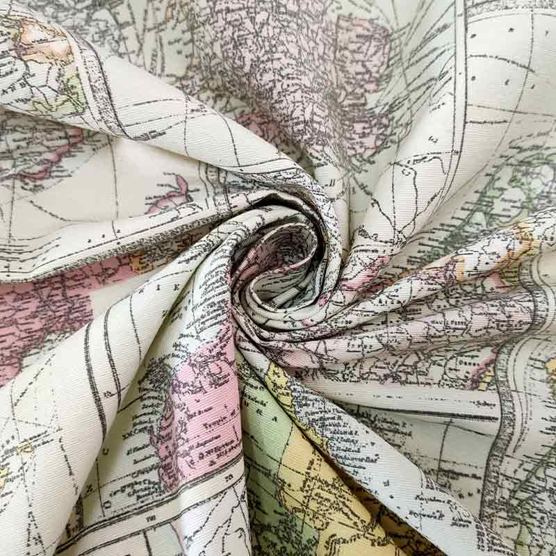 Tessuto Misto Cotone Mappa Geografica