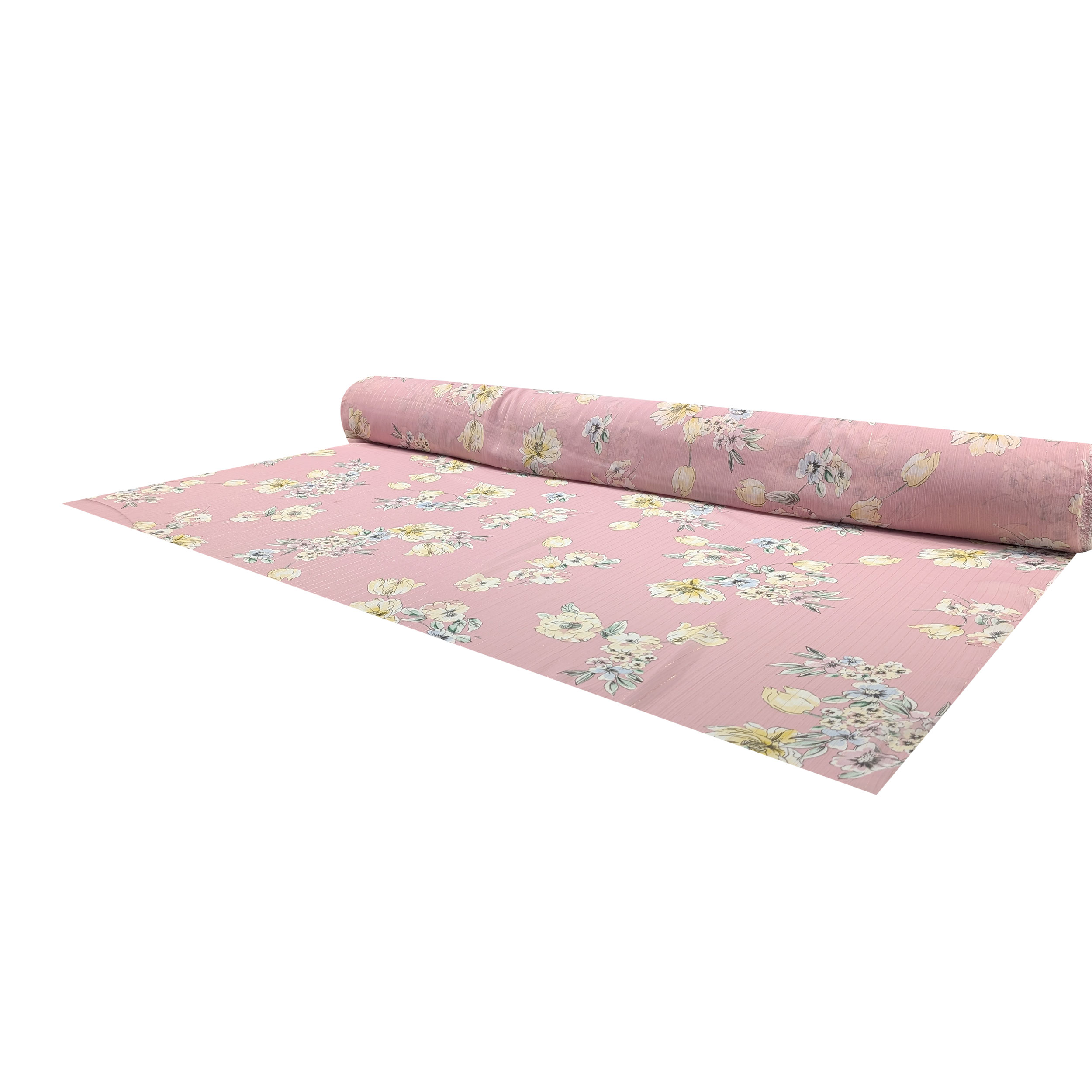 Chiffon Lurex Fiori e Righe Sfondo Rosa Image