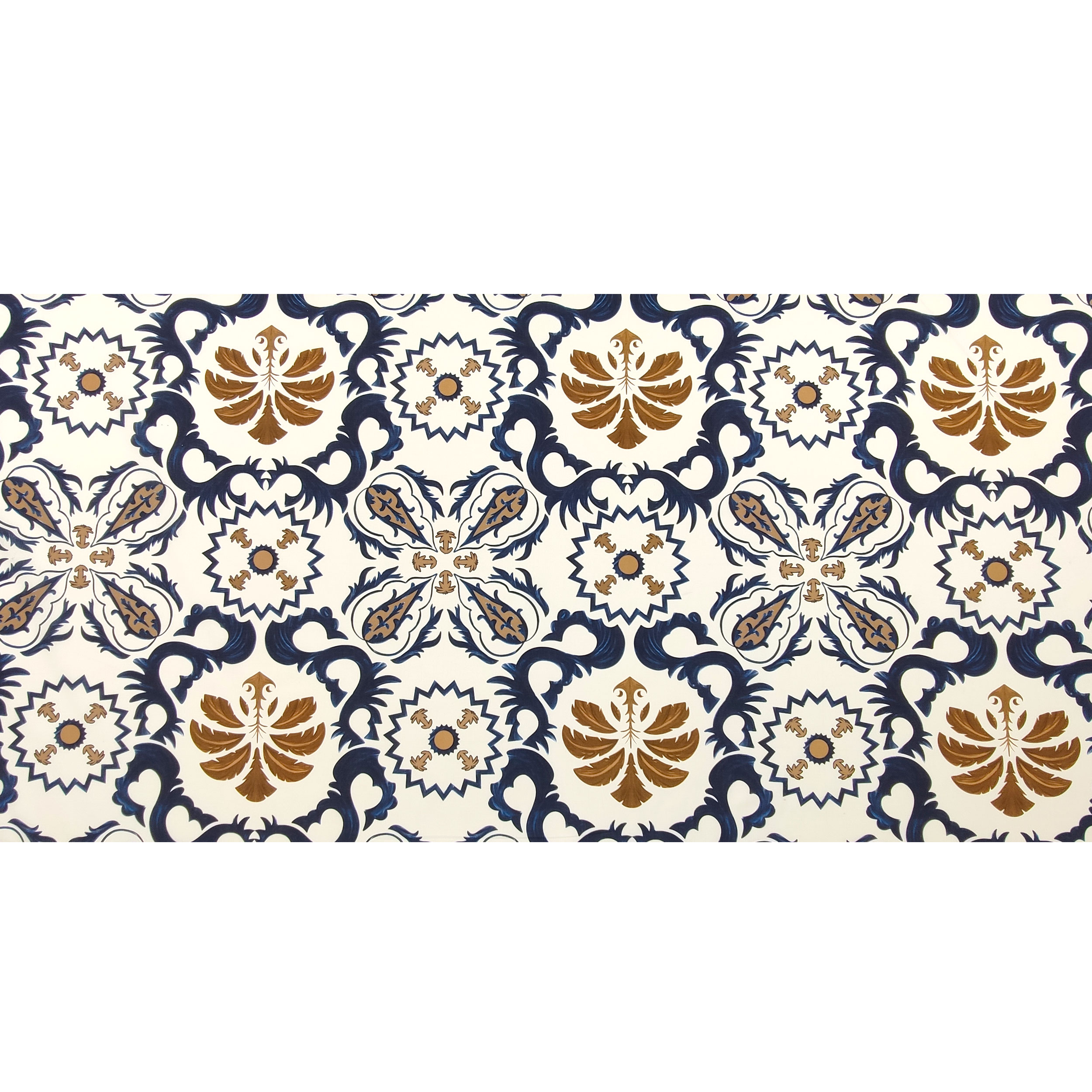 Tessuto in Cotone Fiori Arabesc Blu e Oro