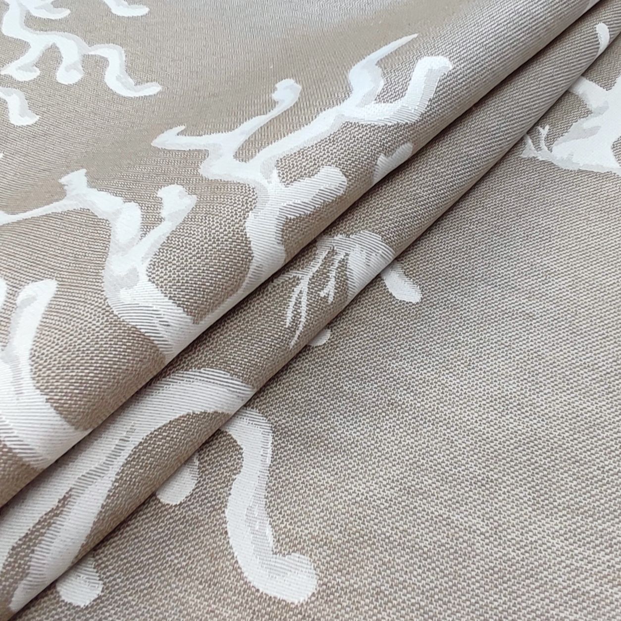 Tessuto Jacquard Double Coralli Perla e Beige H 280 cm