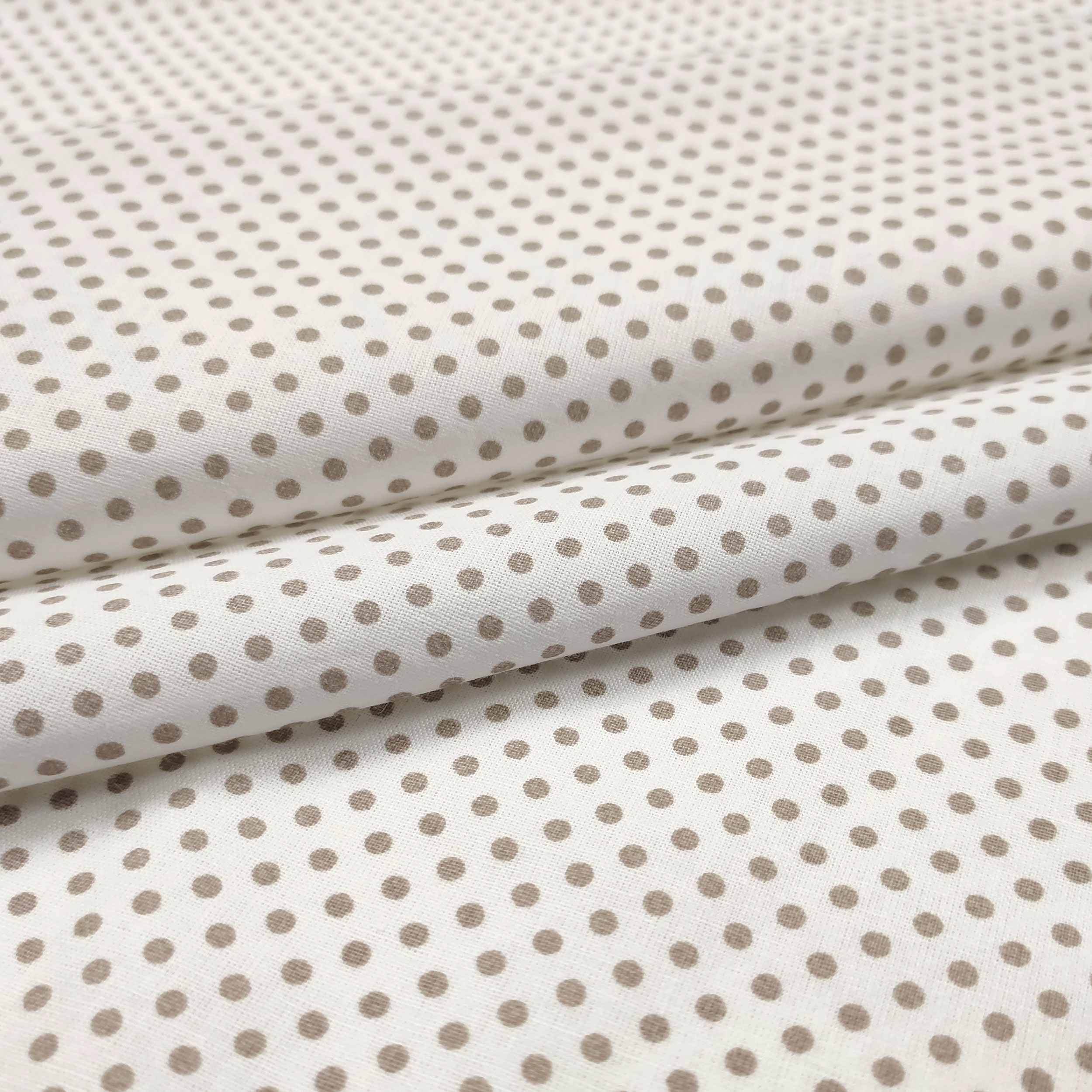 Tessuto Cotone Bianco Pois Tortora Image