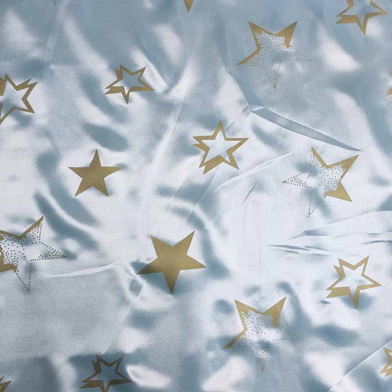 Tessuto Raso Carnevale Azzurro con Stelle Oro Image