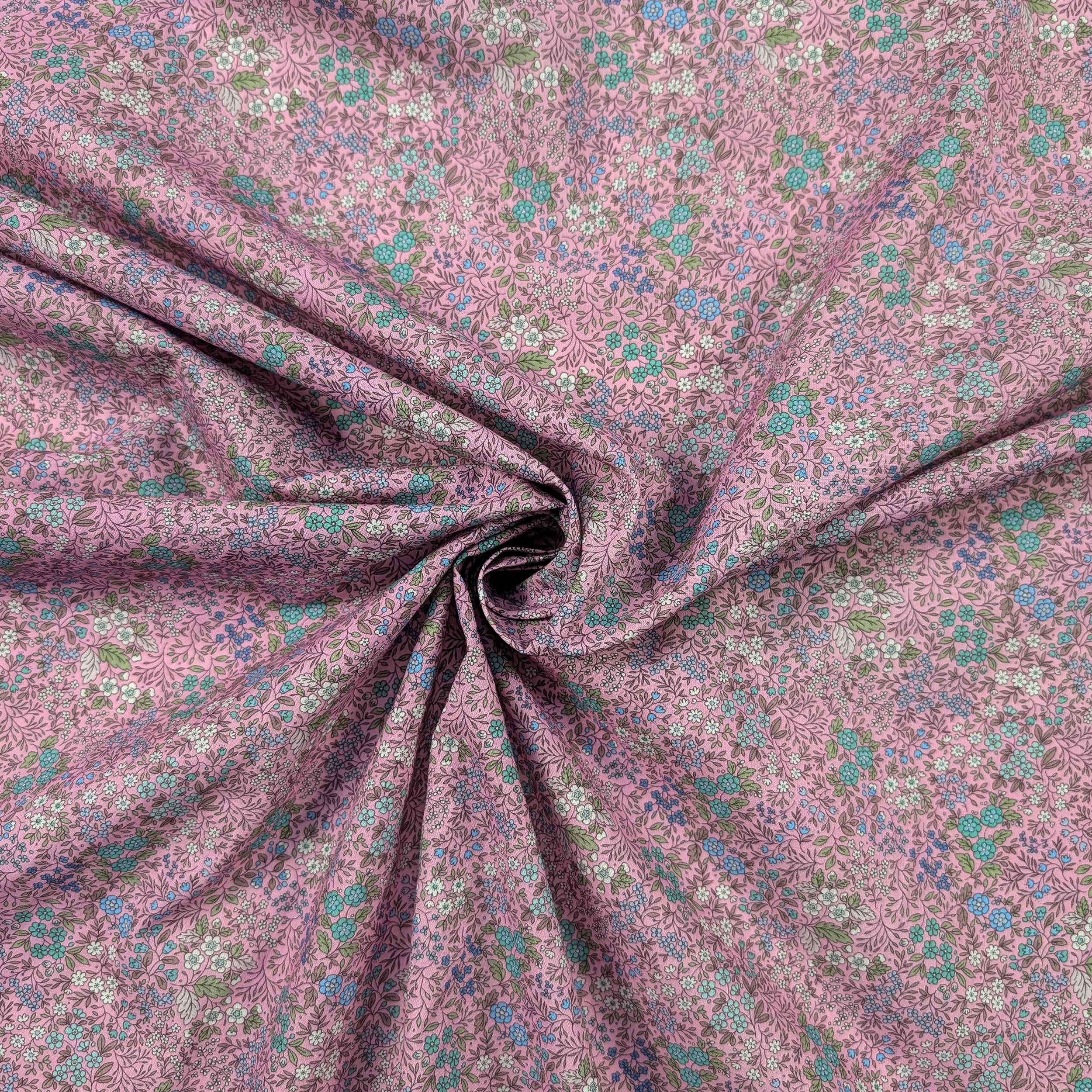 Cotone Percalle Fiorellini Blu e Verdi Image