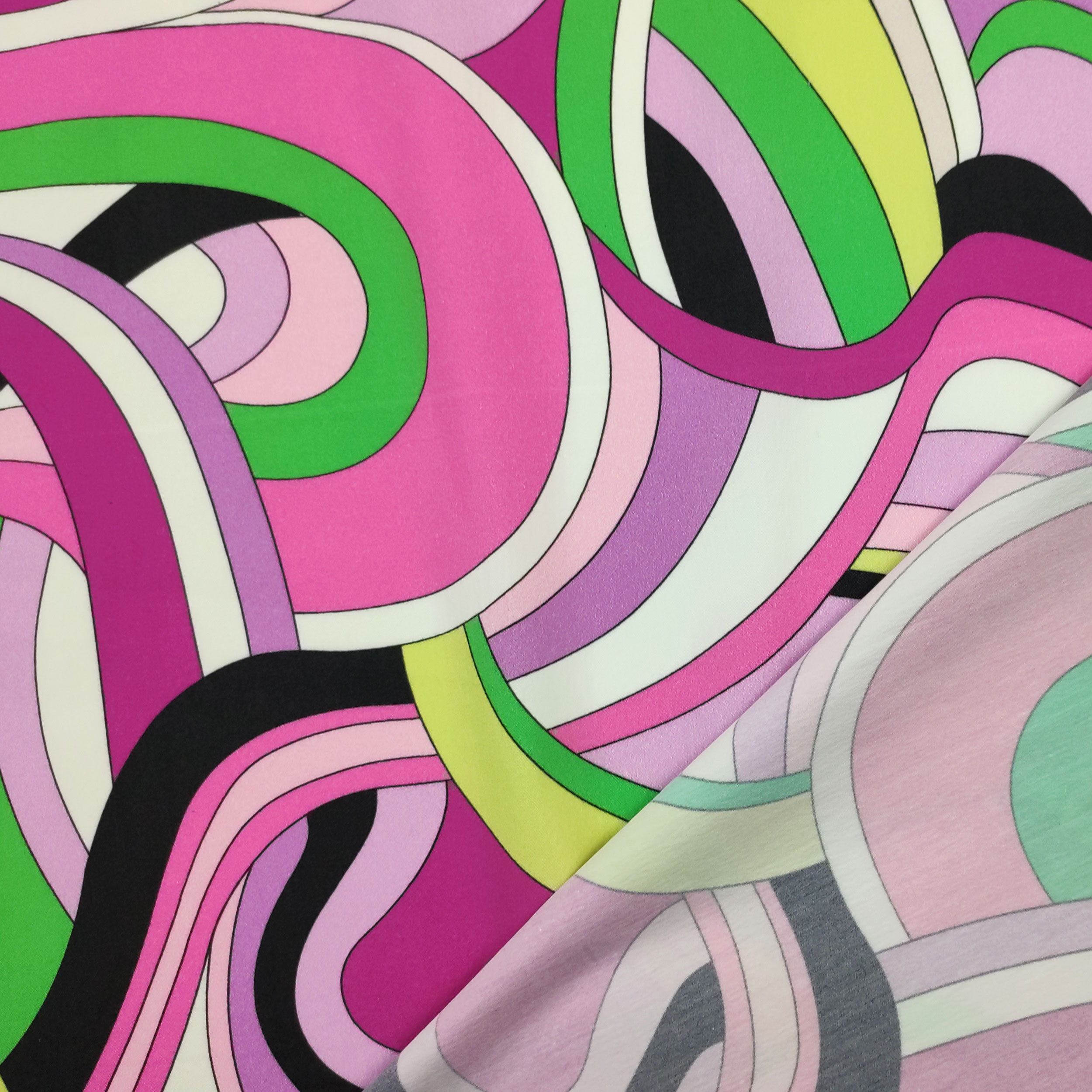 Cotone Elasticizzato Fantasia Optical Rosa Verde