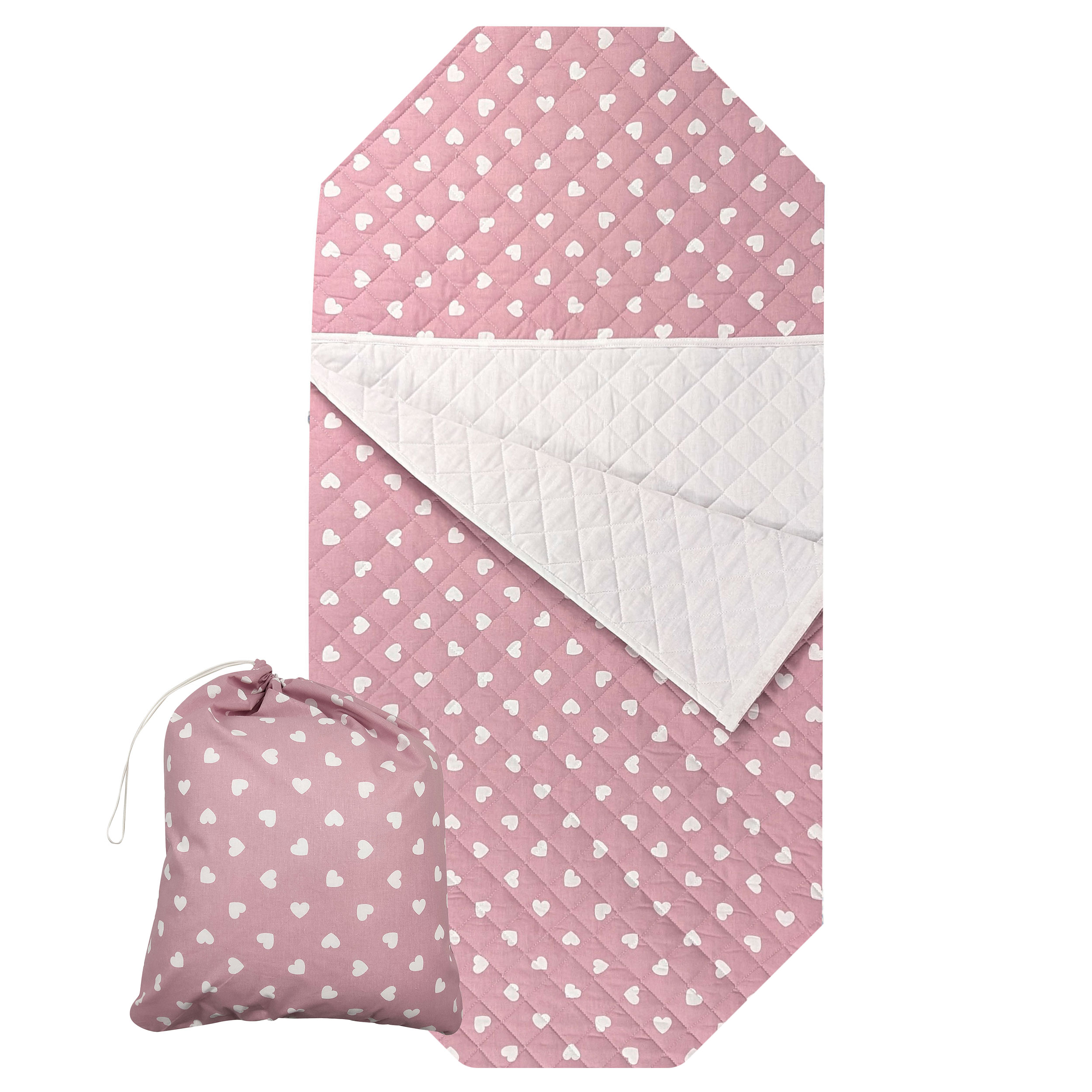 Sacco Nanna Sagomato per Brandine Cuori Bianchi con Sfondo Rosa Antico Image