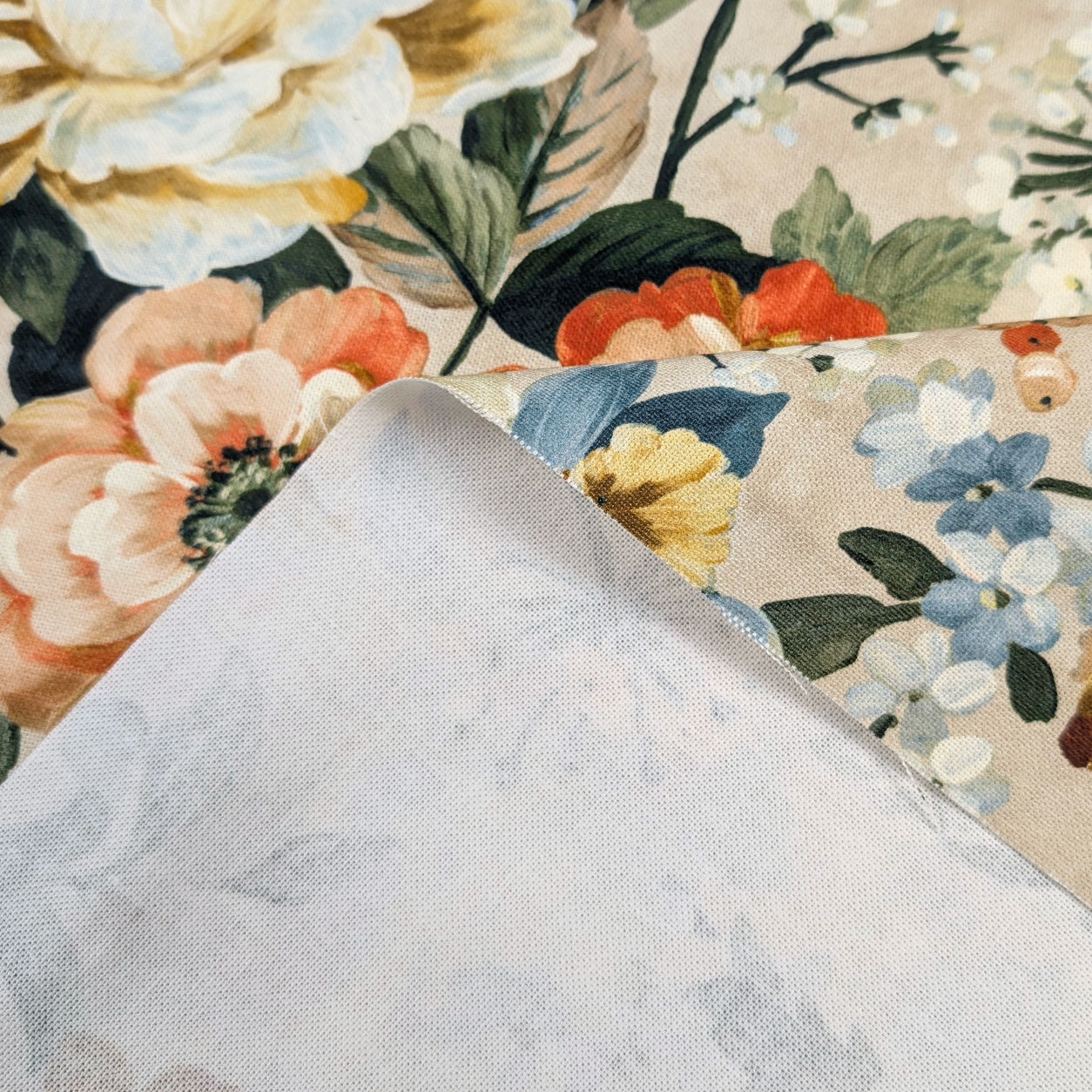 Panama Cotone Fiori Sfondo Beige H 280 cm Image