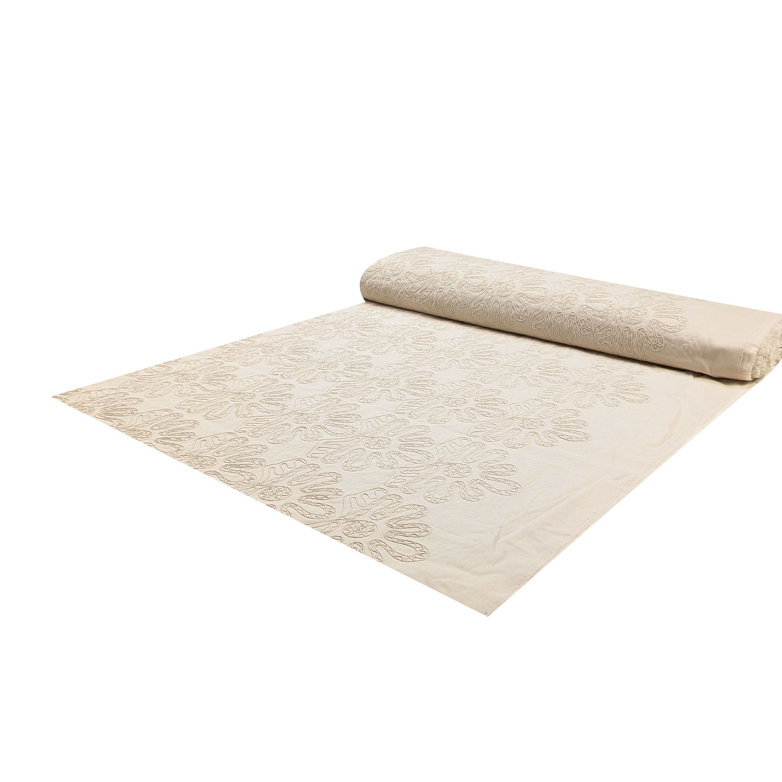 Popeline di Cotone Fantasia Floreale Ricamata Beige Image