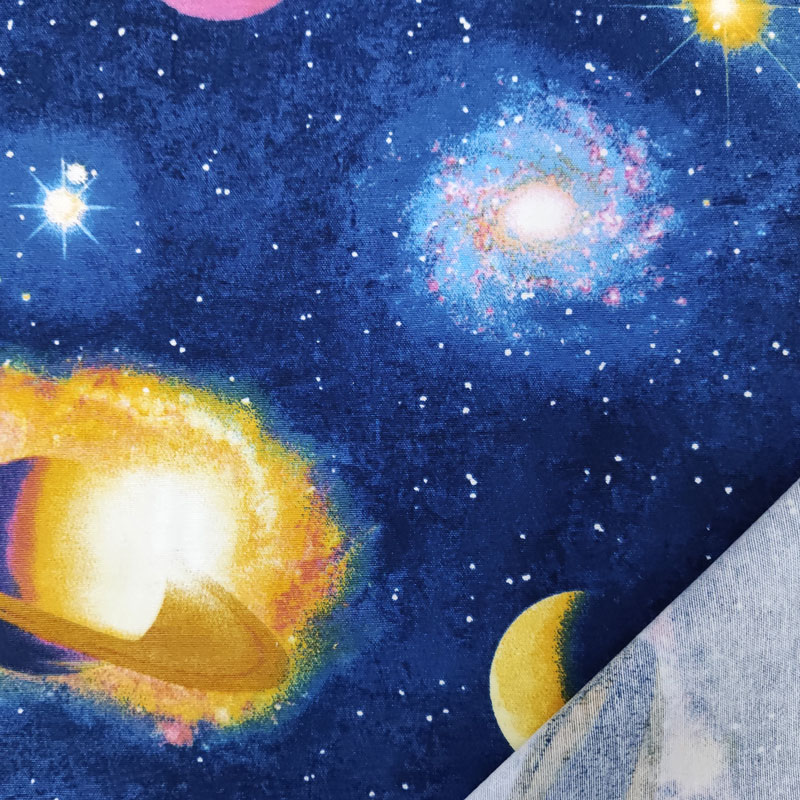 Ritaglio Tessuto Misto Cotone Fantasia Sistema Solare 50x140 cm
