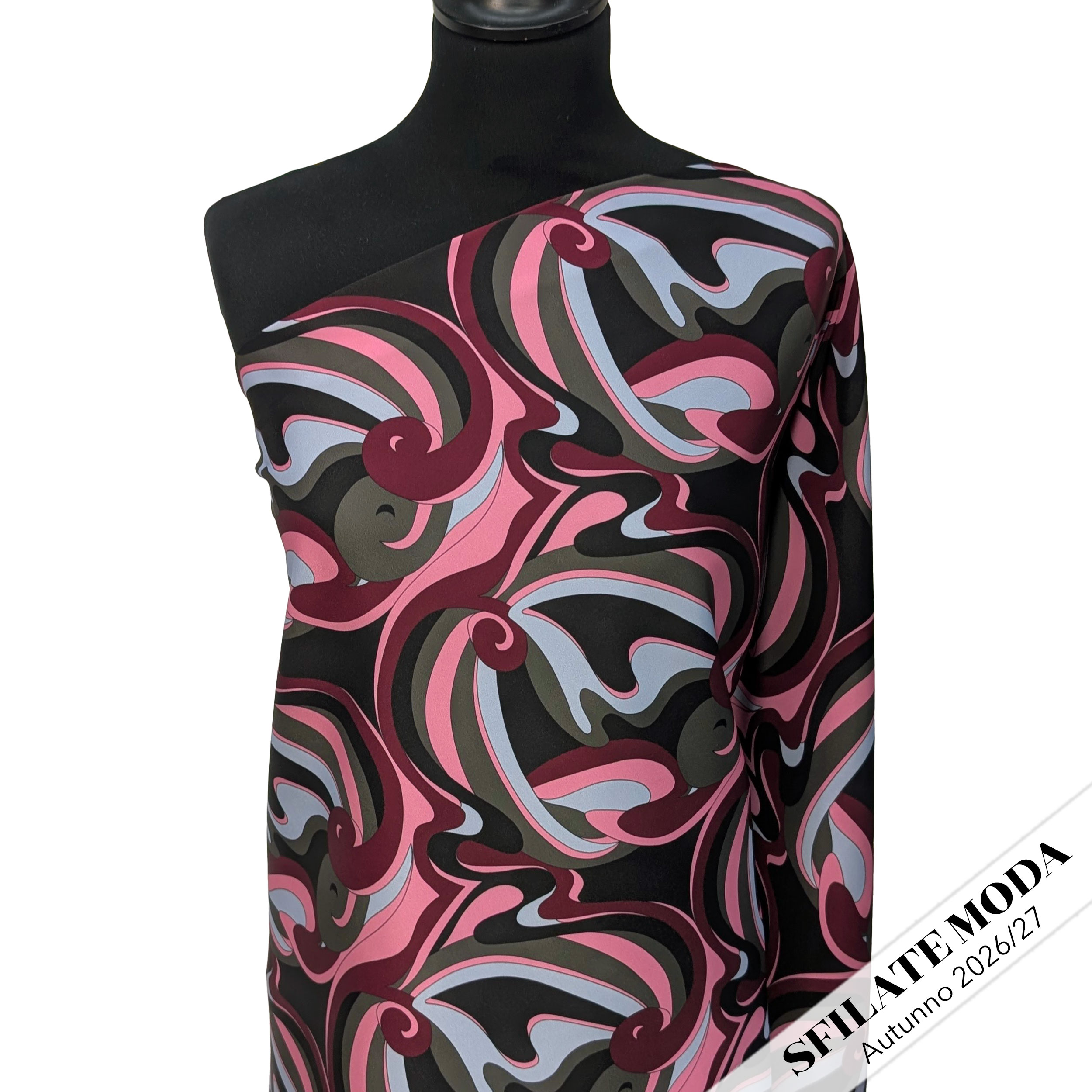 Raso Setato Alta Moda Fantasia Astratta Toni Rosa Image