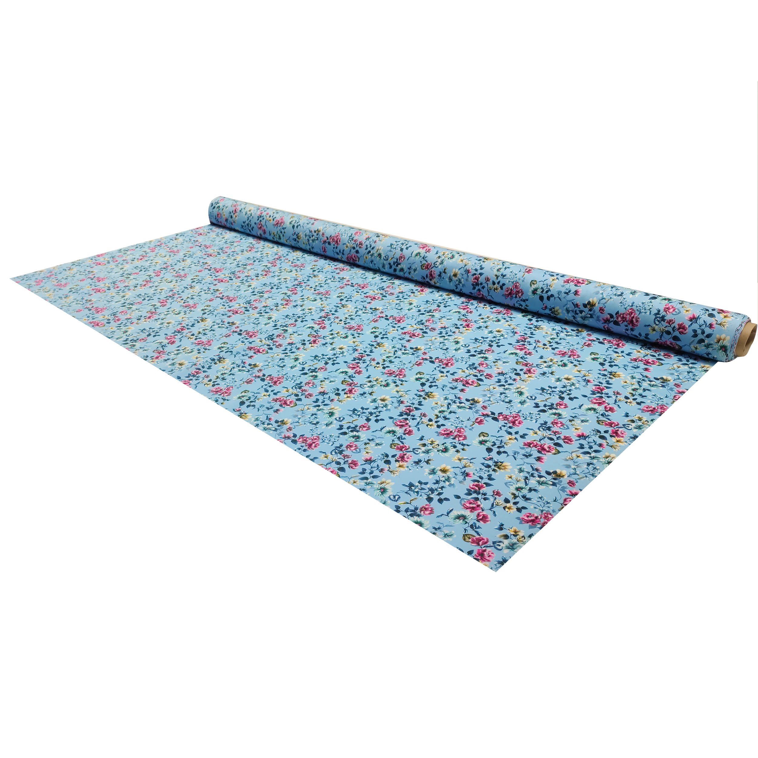 Rasatello Cotone Sfondo Azzurro con Fiori