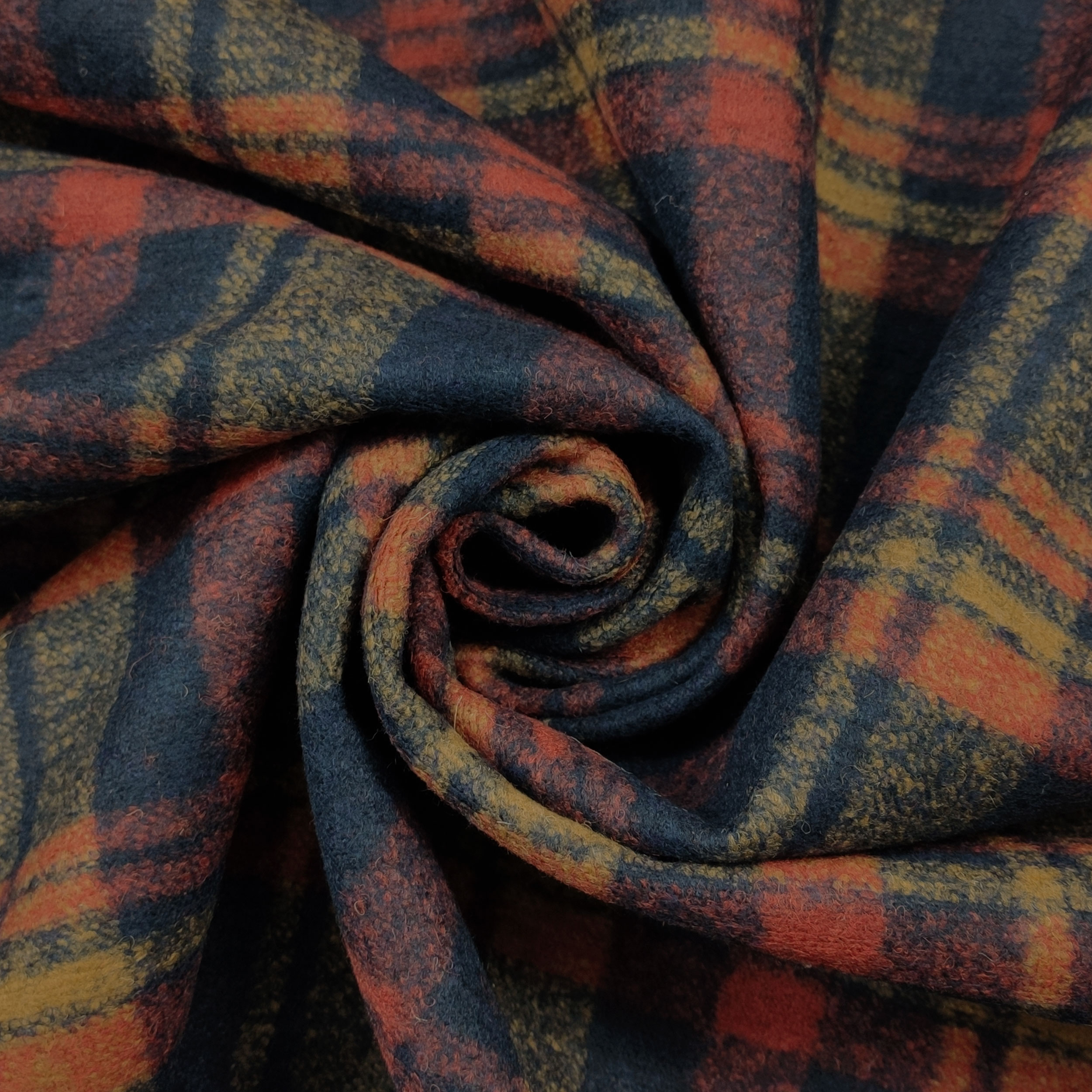 Neoprene Double Lana Tartan Blu Arancio e Nido d'Ape Arancio