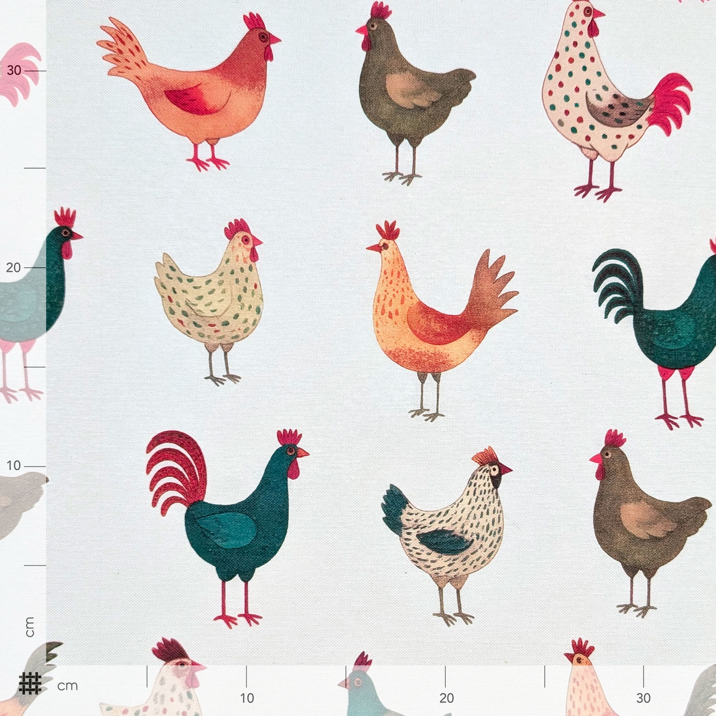 Panama Puro Cotone Bianco Galline Image
