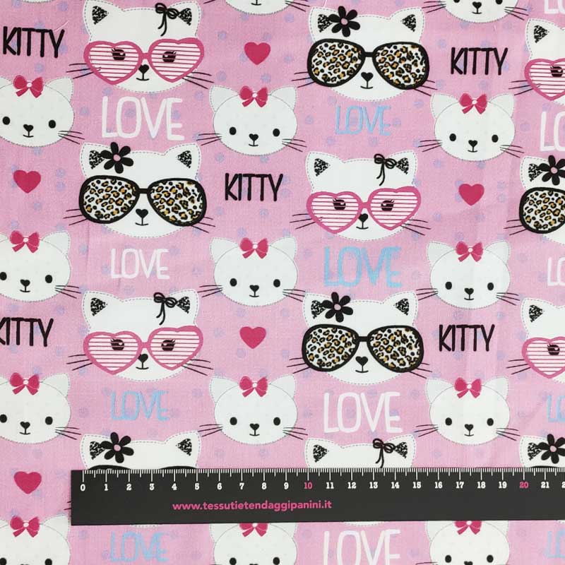 Tessuto Rasatello Cotone Kitty Love