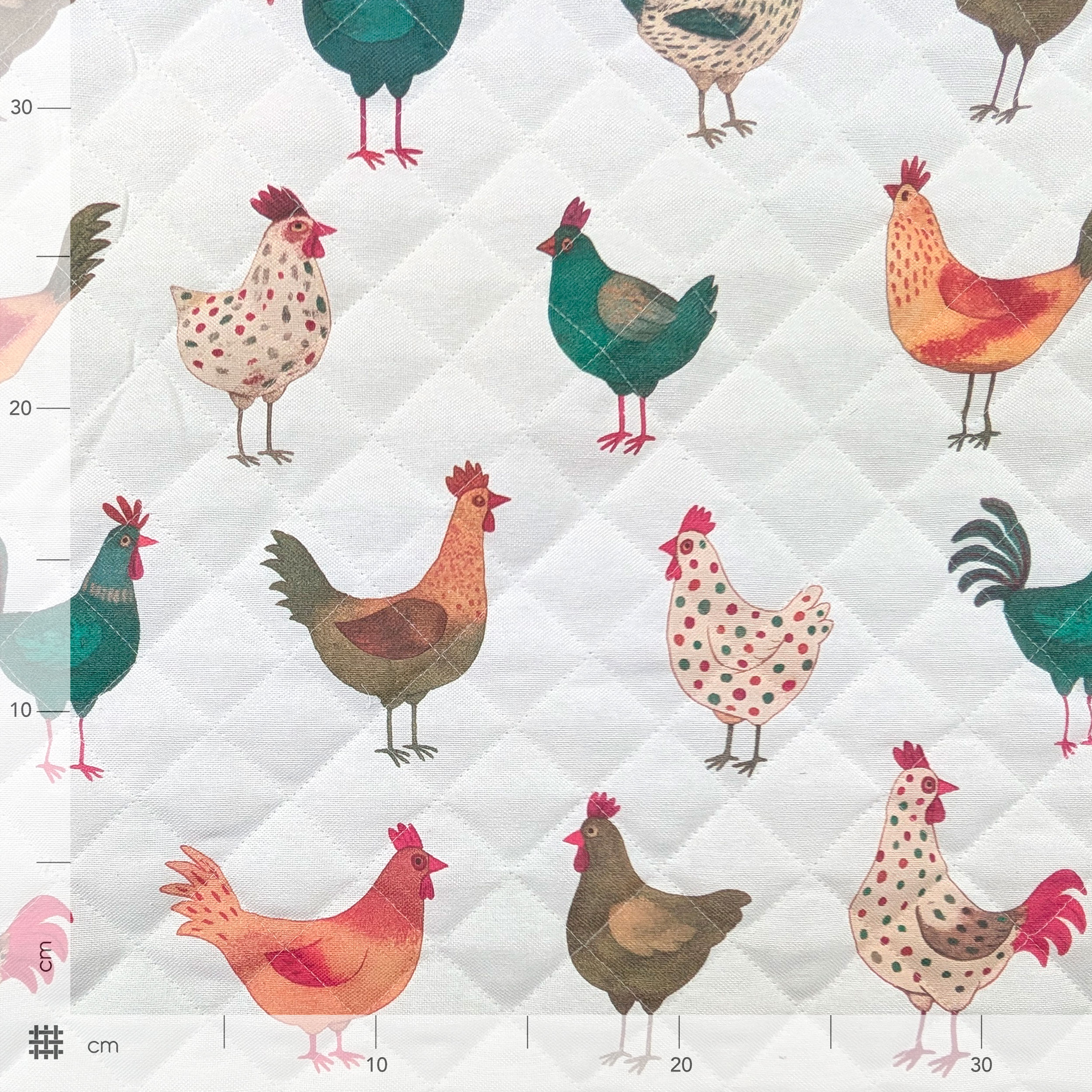 Tessuto Trapuntato Bianco Galline Image