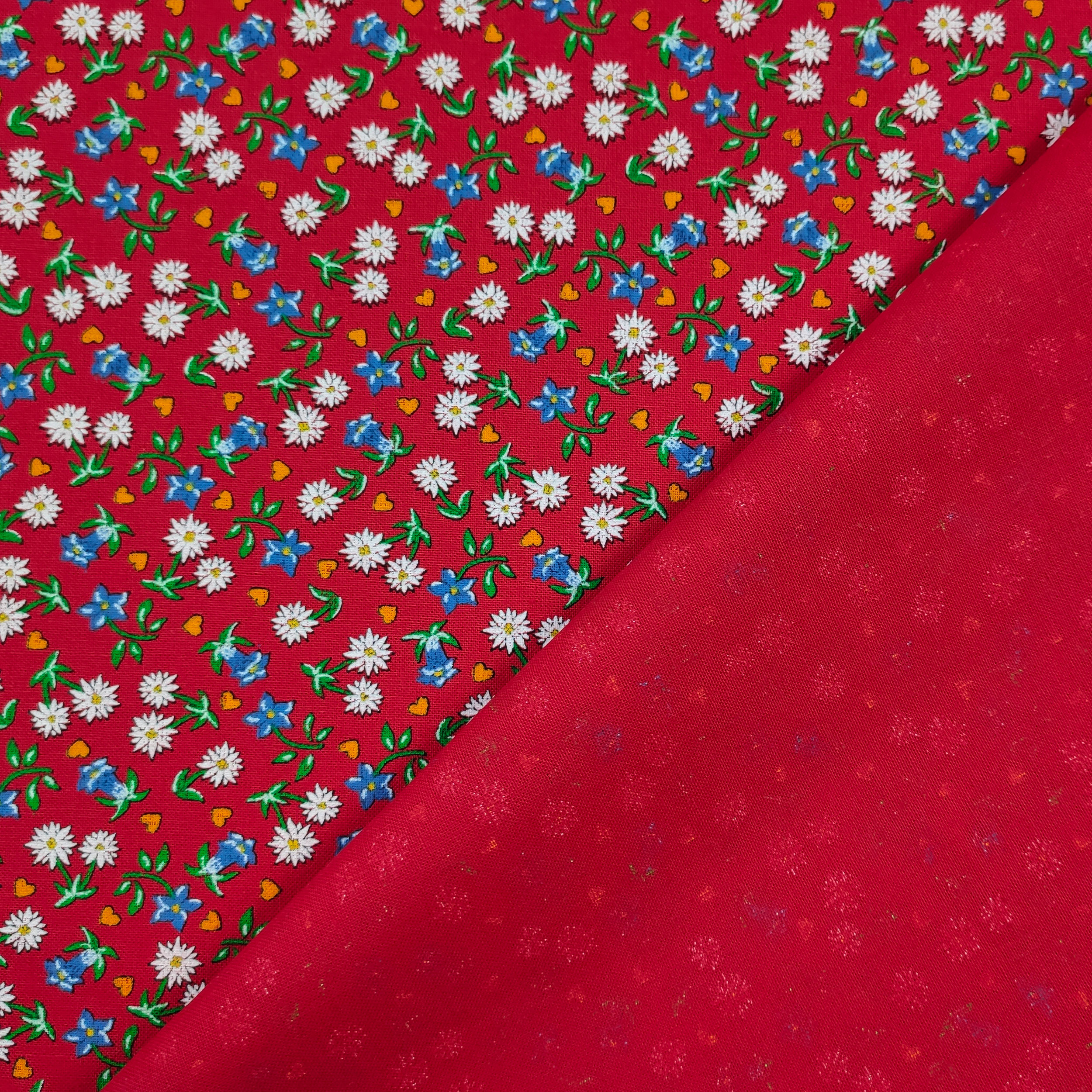 Tessuto Cotone Tirolese Sfondo Rosso