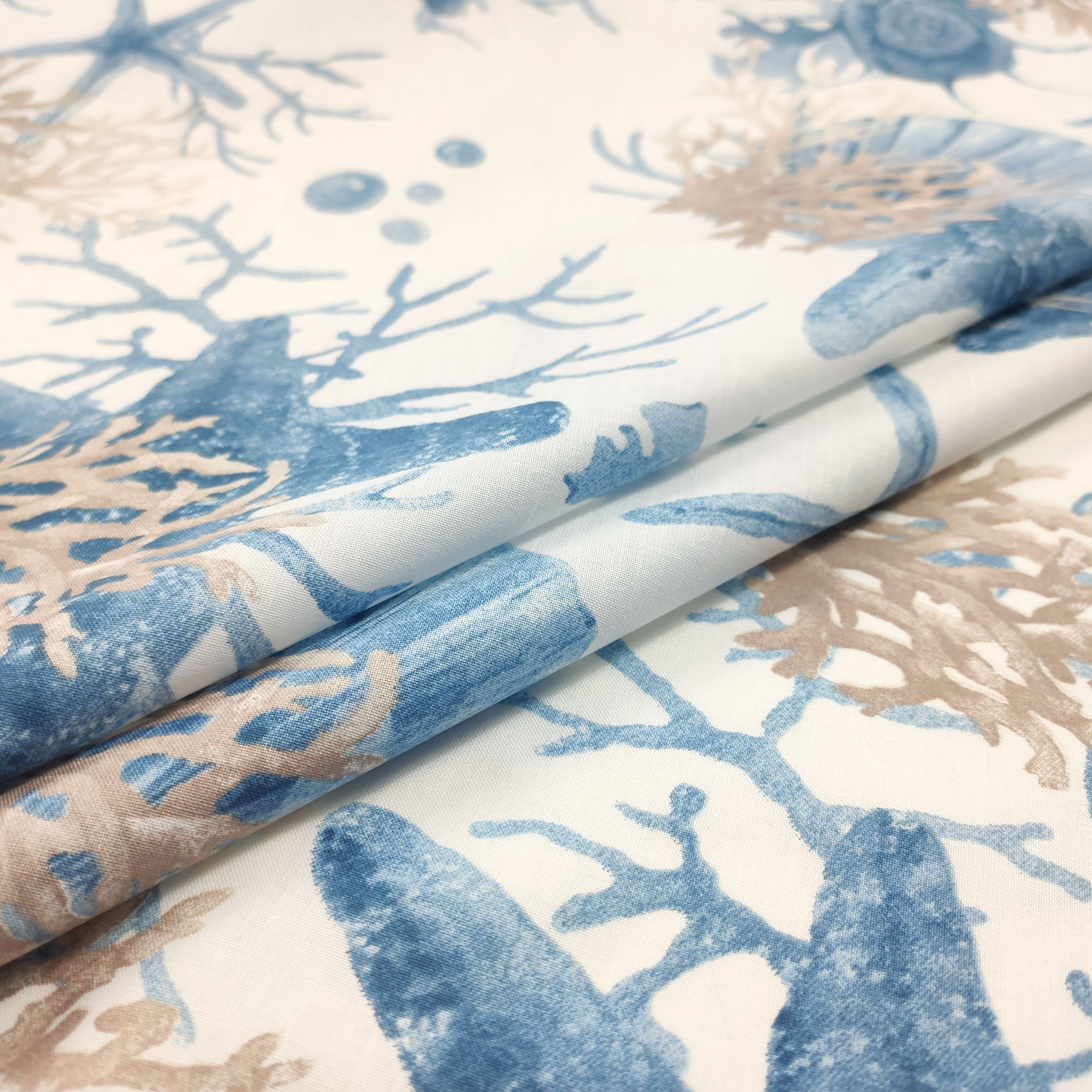 Tessuto Cotone con Coralli Stelle Marine Blu