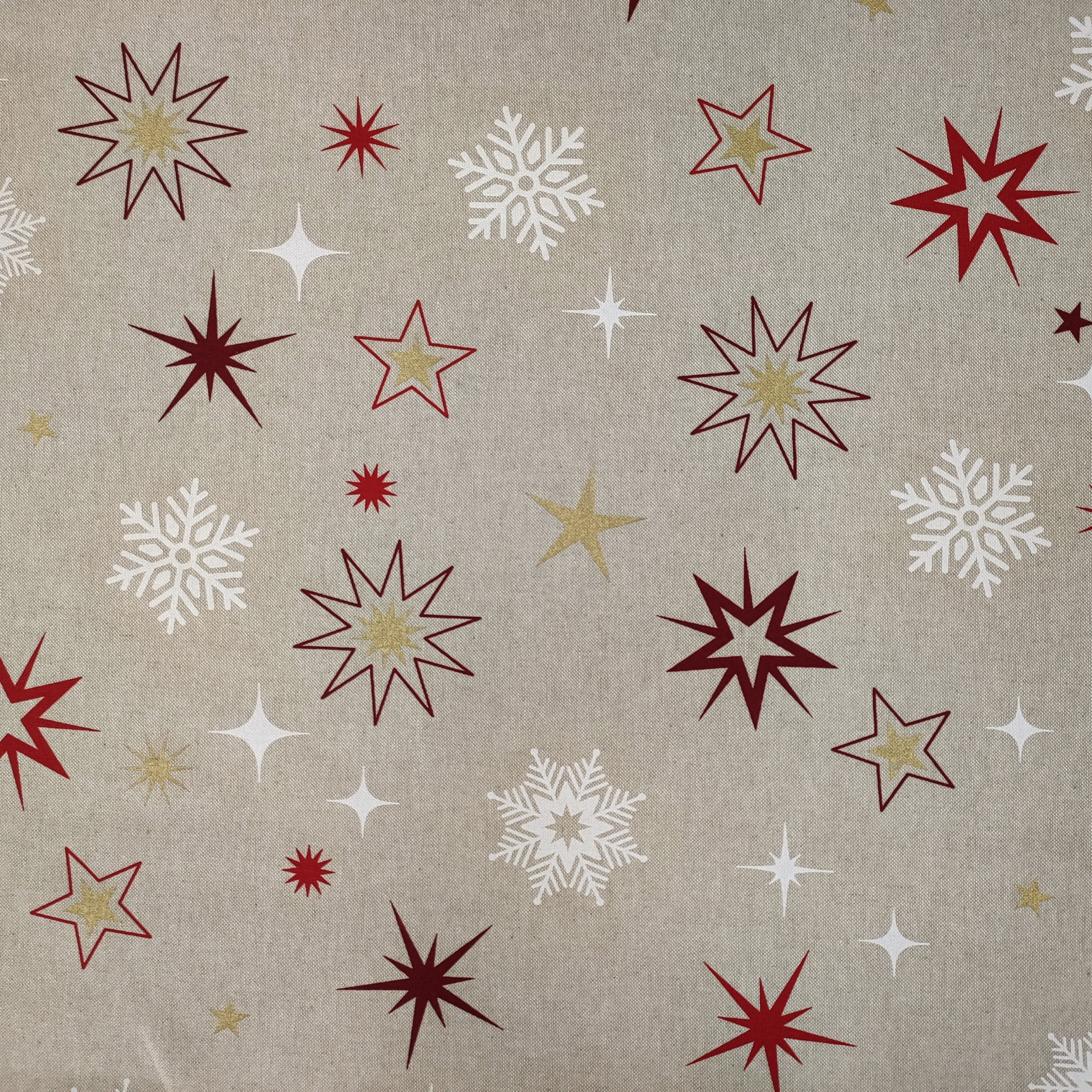 Tessuto misto cotone fantasia stelle e fiocchi di neve
