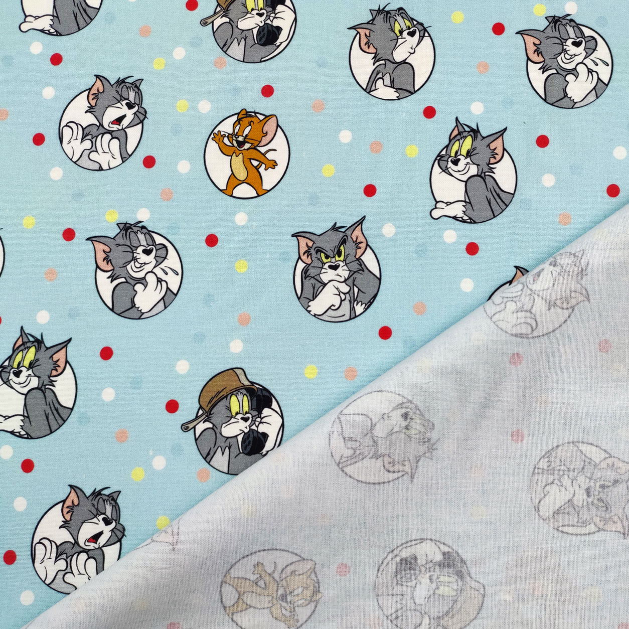 stoffa-cotone-tom-e-jerry-pois-colorati