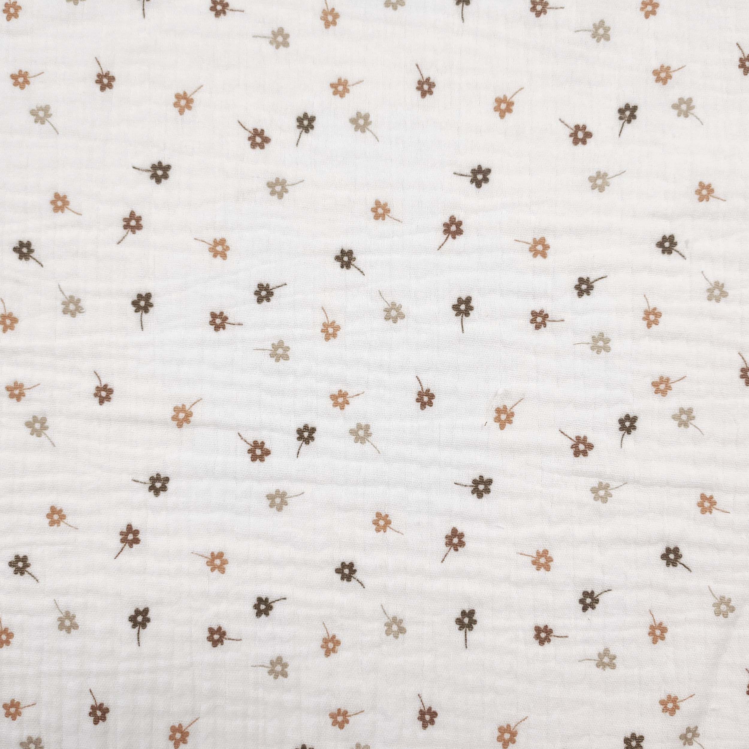 Mussola di Cotone Fiori Beige Sfondo Bianco