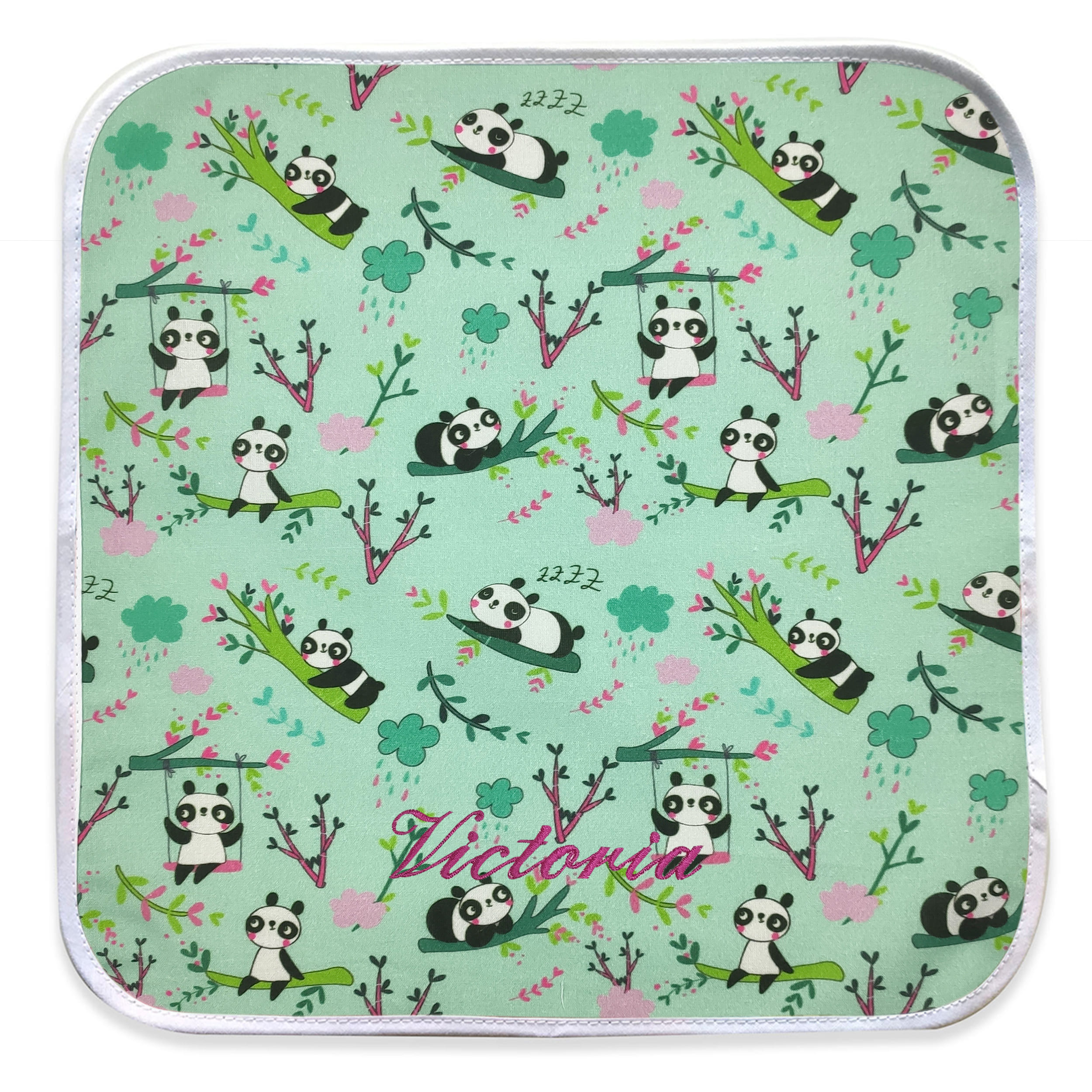 Tovagliolo Fantasia Panda Sfondo Verde Menta - Panini Tessuti