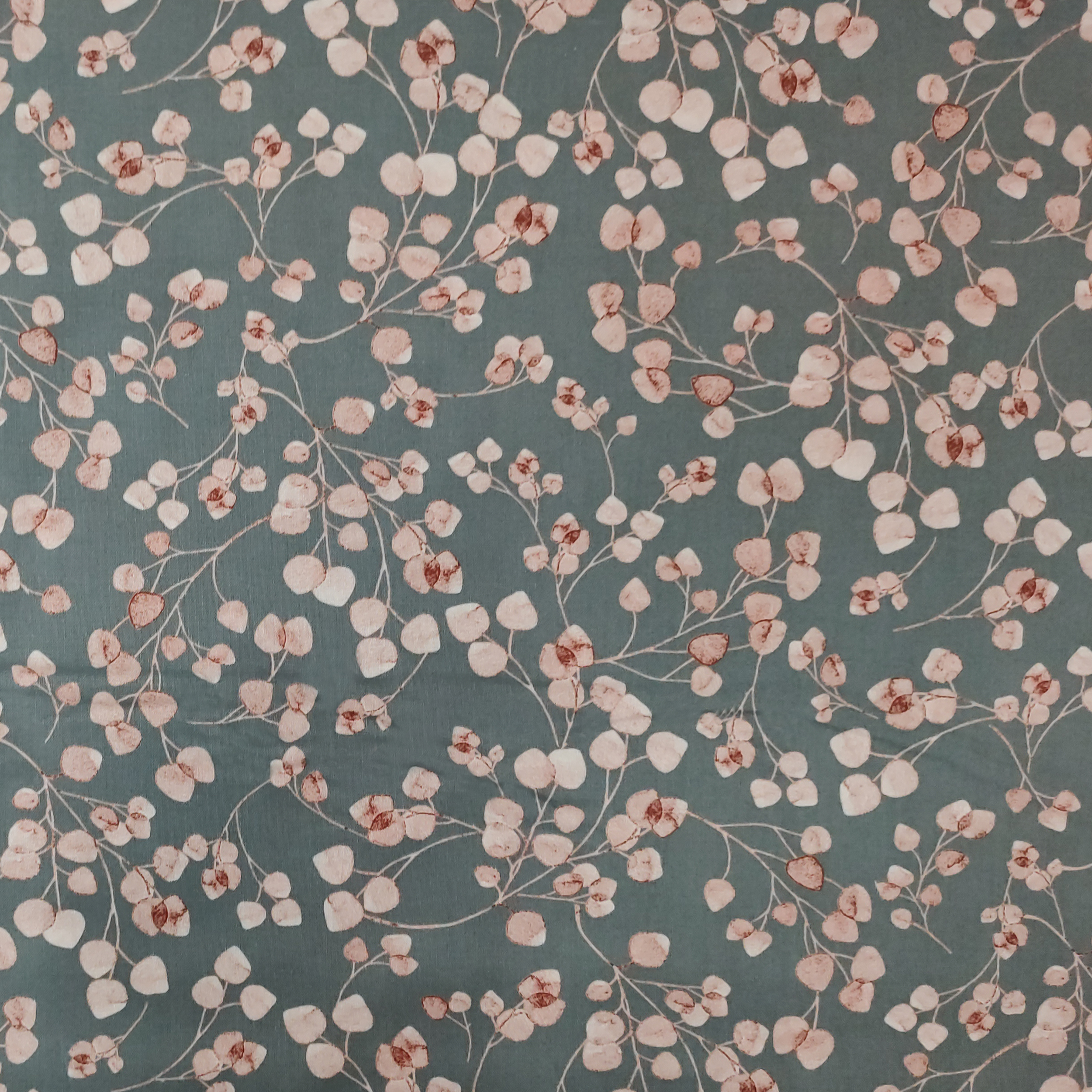 Tessuto cotone foglioline grigio