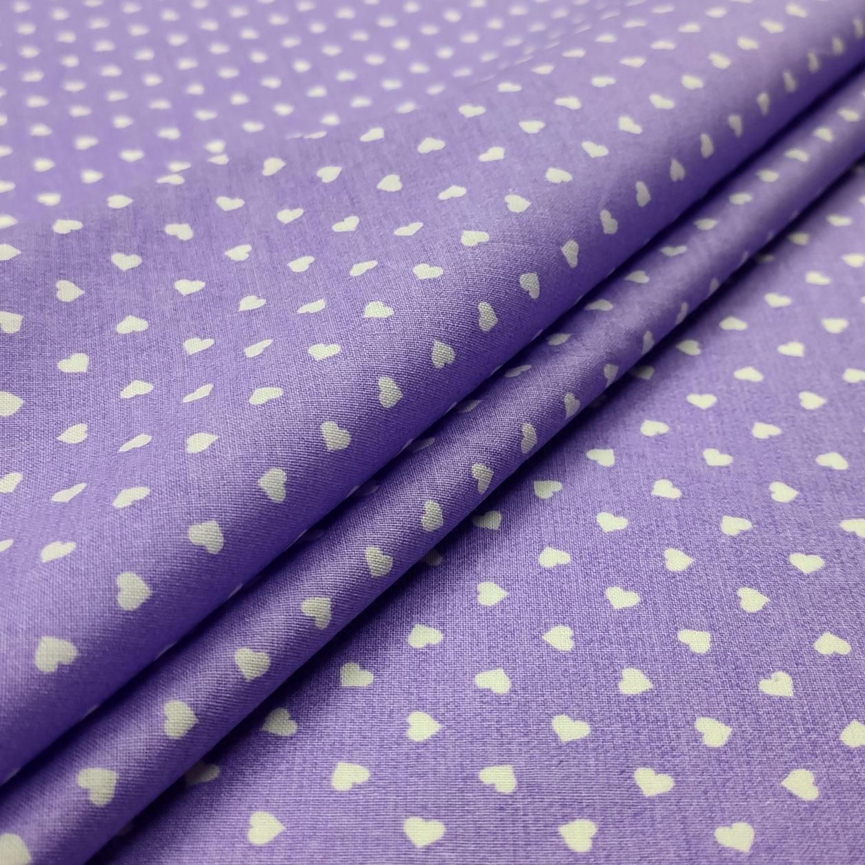 Cotone percallino cuori bianchi sfondo viola