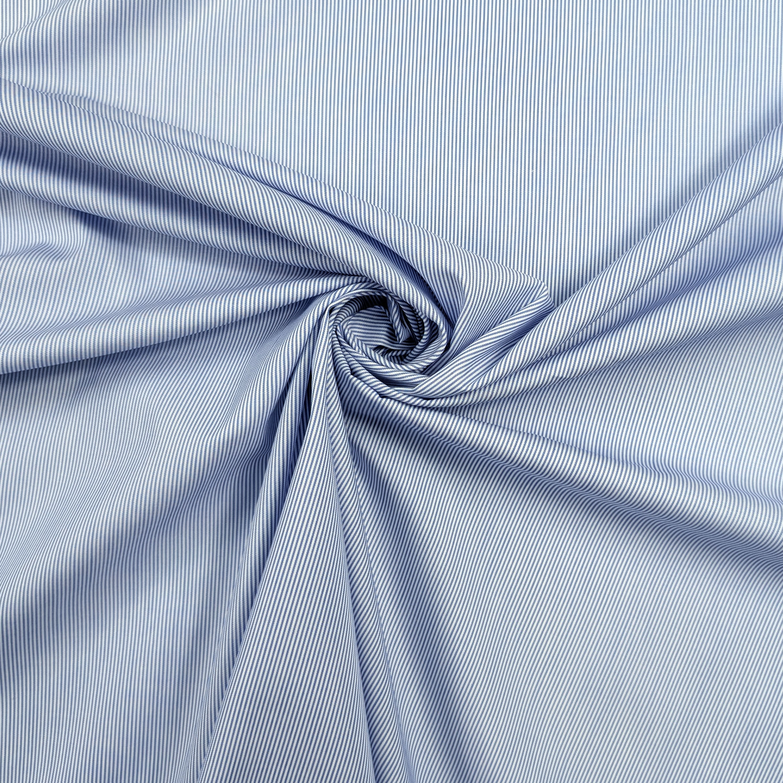 Cotone per Camiceria Micro Righe Azzurre Image