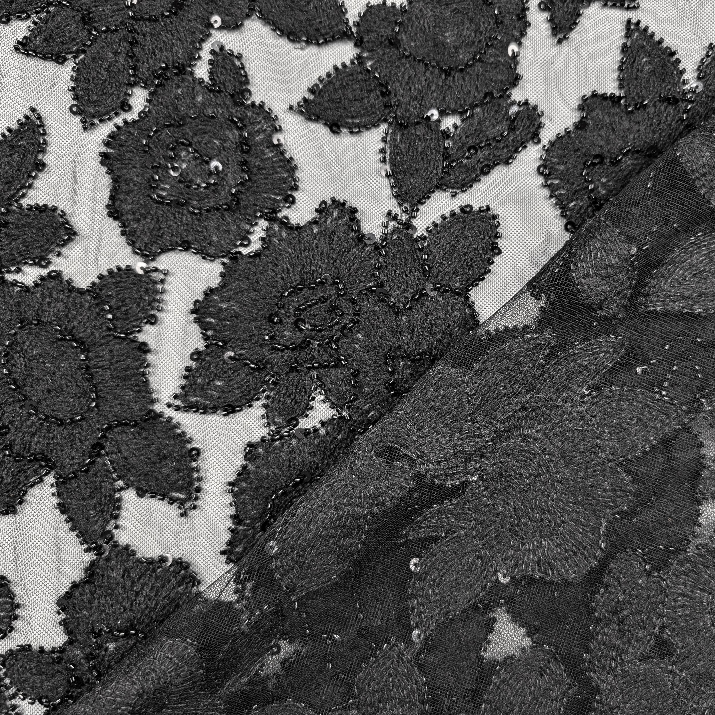 Pizzo Rose Lana Paillettes Nero Image