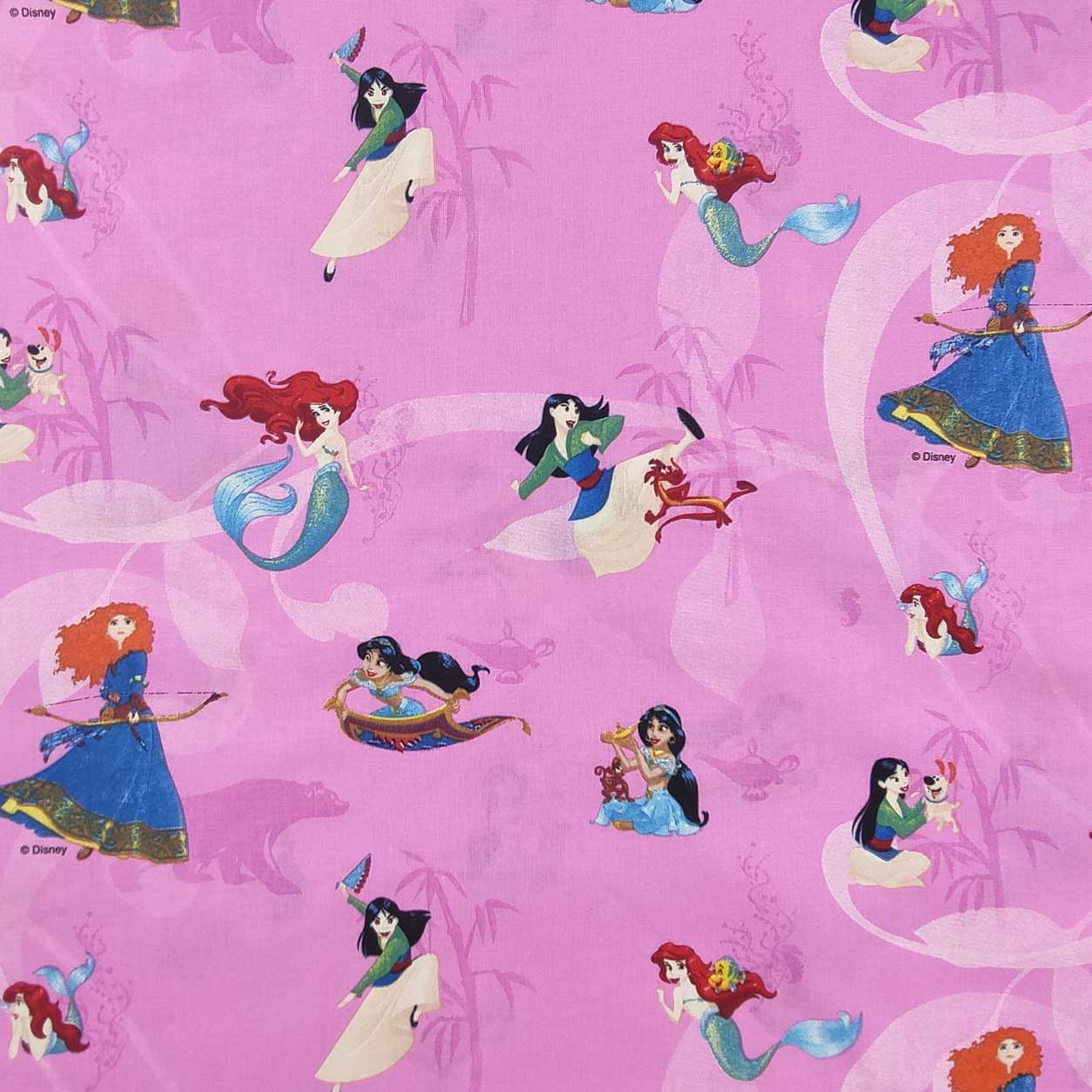 Tessuto Cotone Disney Princess Sfondo Rosa