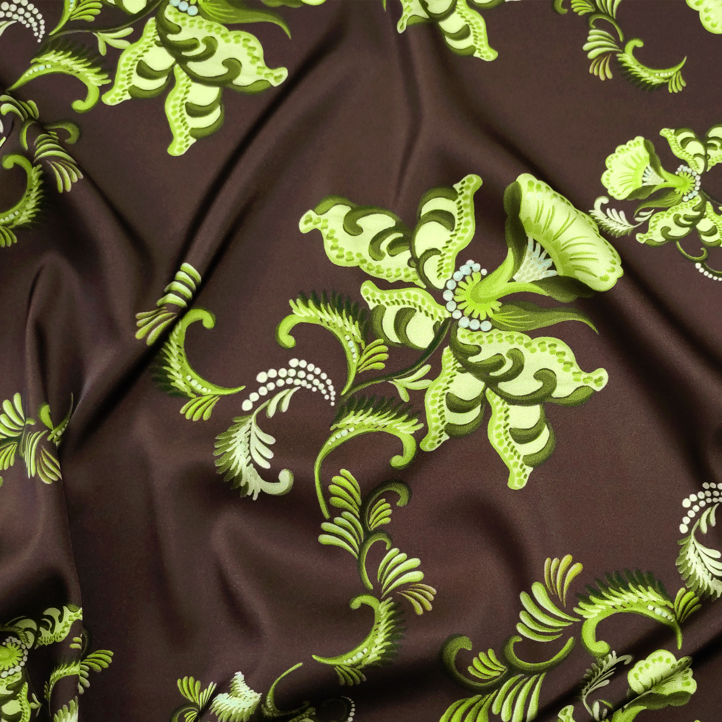 Raso Setato Alta Moda Fantasia Cachemire Floreale Verde