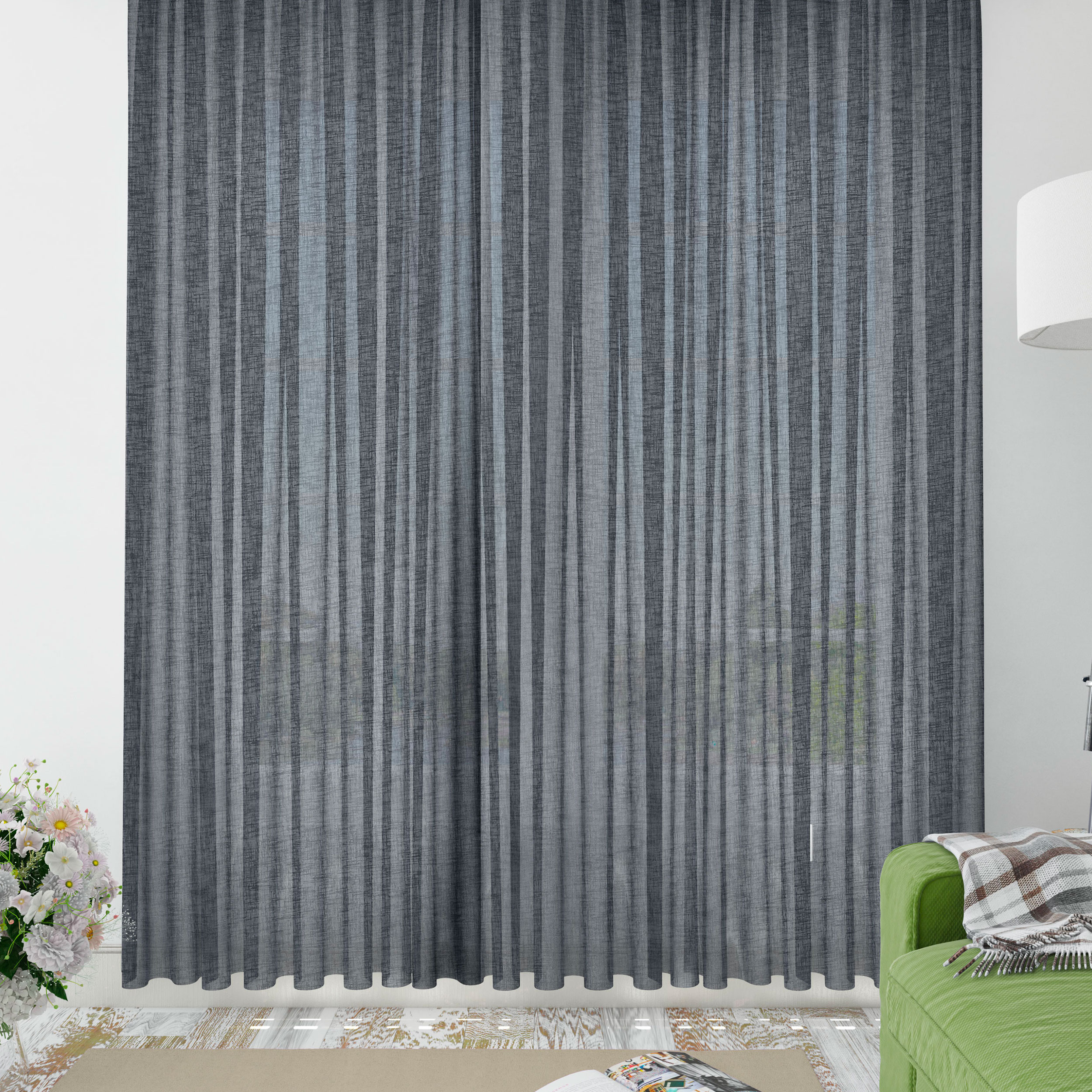 Tenda Loberon Dedwen In Misto Lino E Cotone, Grigio, Con Motivi Toile De Jouy E Nastri Regolabili Per Un Look Vintage E Country