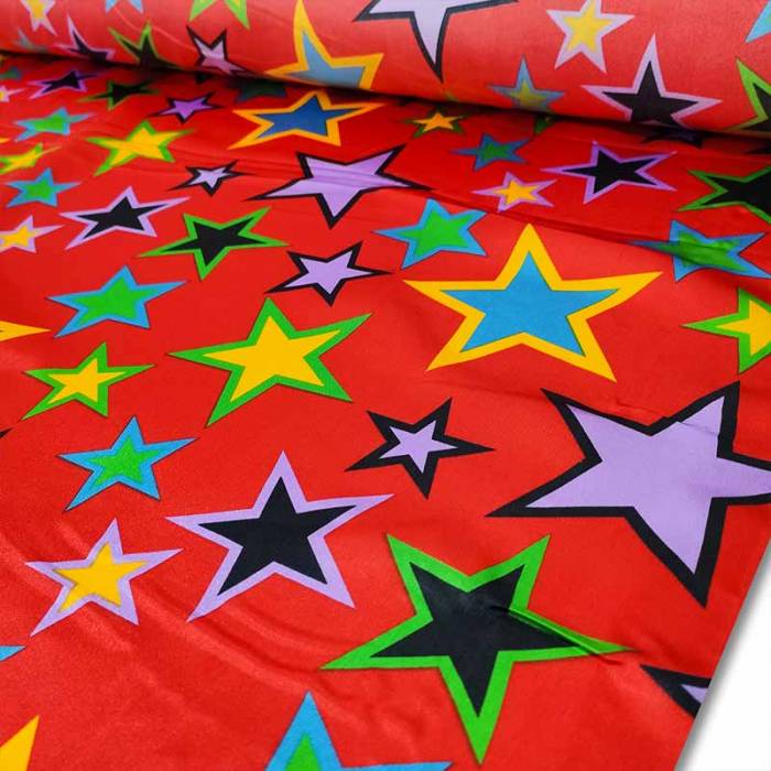 Tessuto Raso Carnevale Stelle Colorate Image