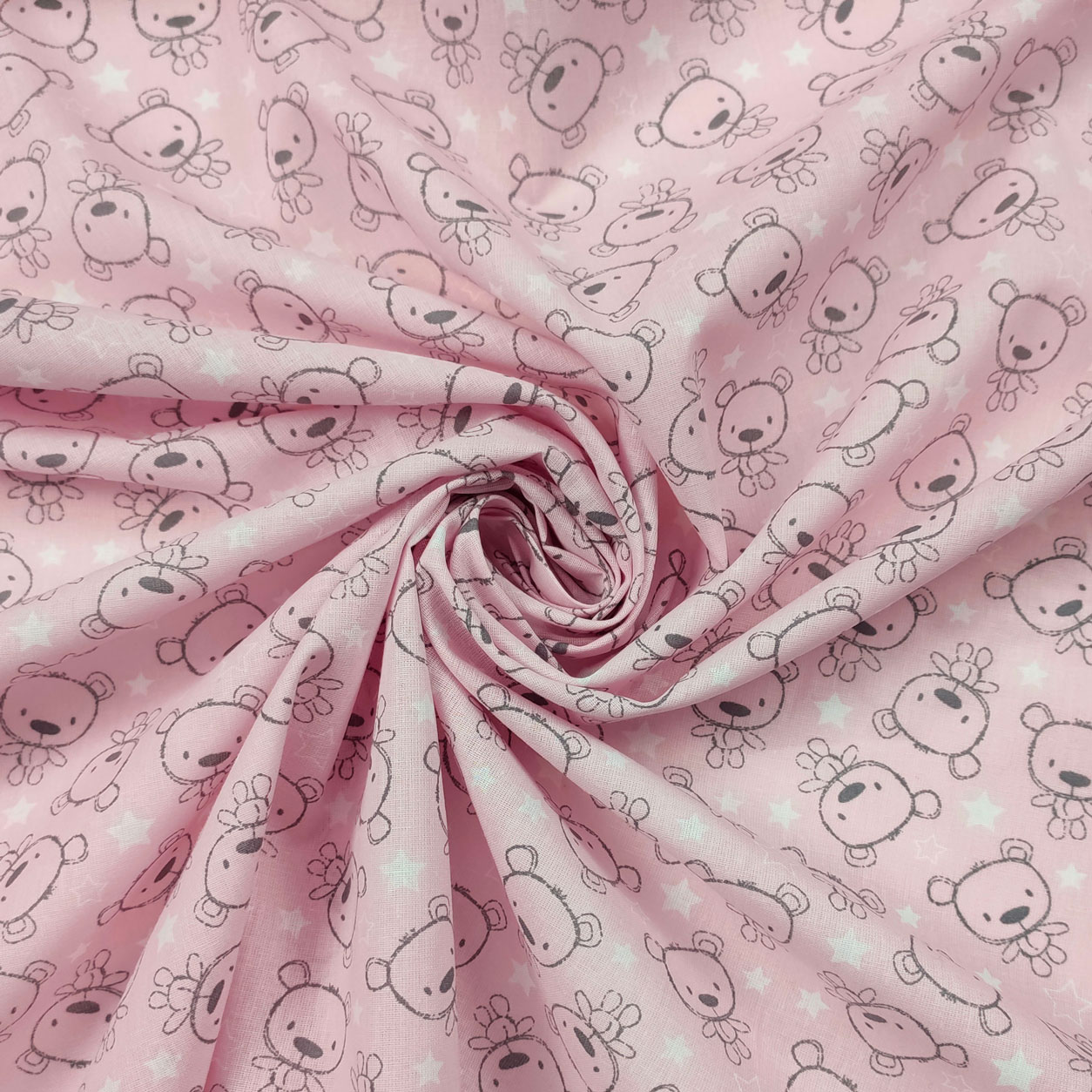 Stoffa in cotone orsetti sfondo rosa