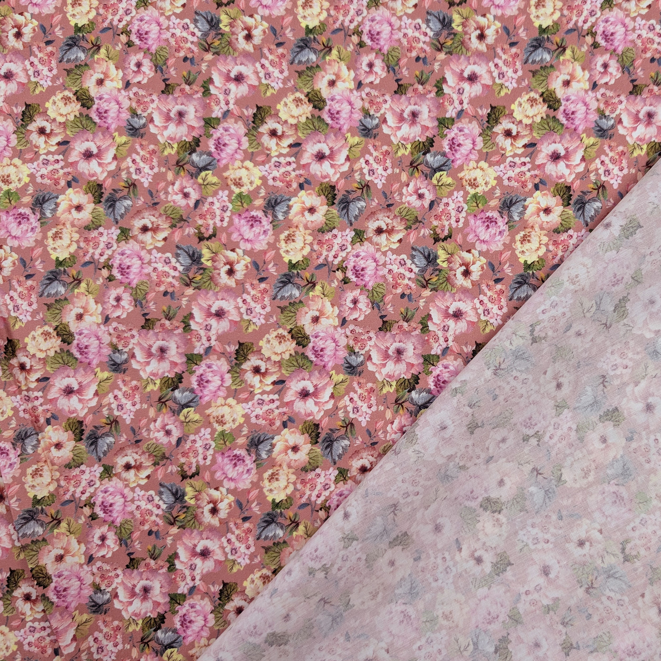 Popeline Cotone Bouquet Romantico Rosa Image