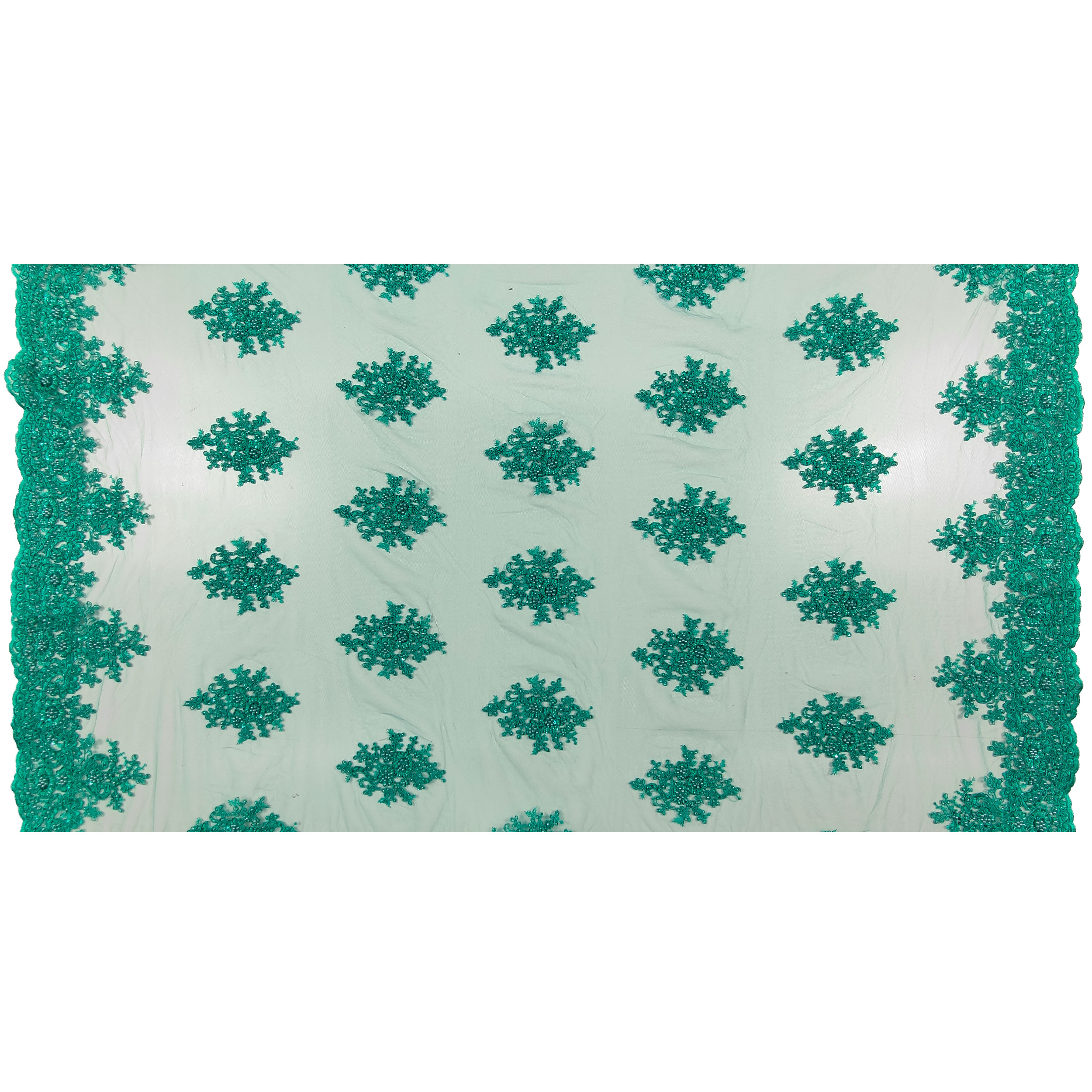 Tulle Ricamato Perline Lux Verde Smeraldo